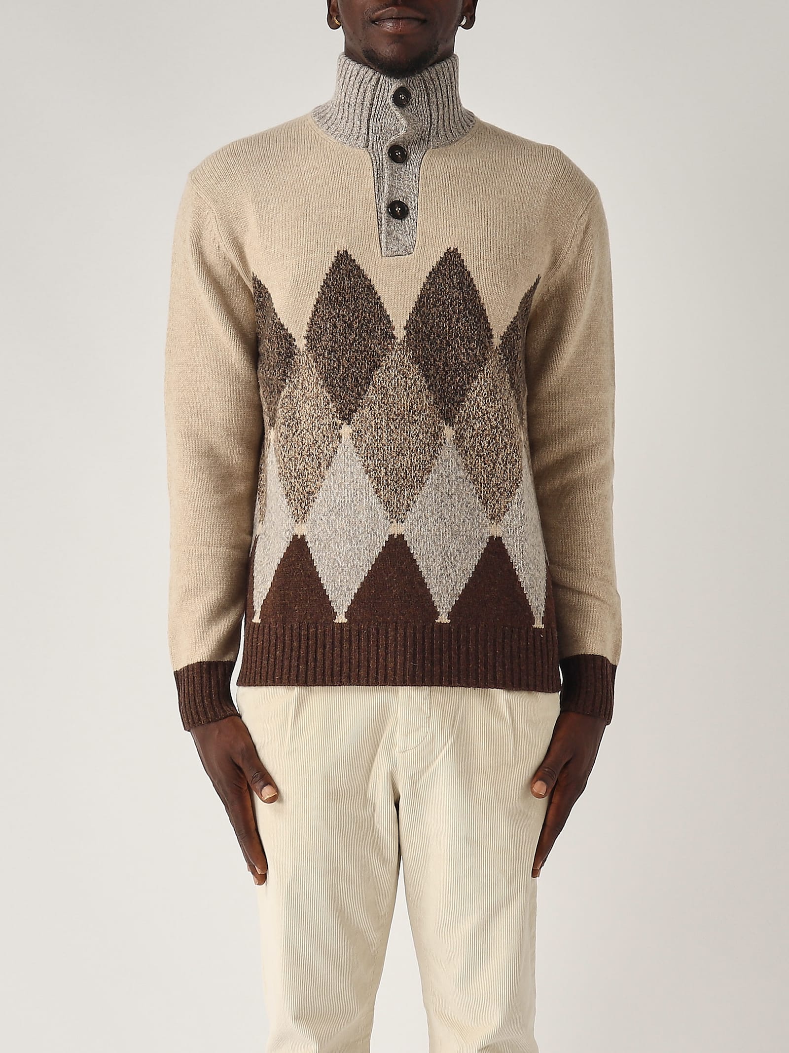 Shop Ballantyne T Neck Pullover 2 Bottoni Sweater In Beige