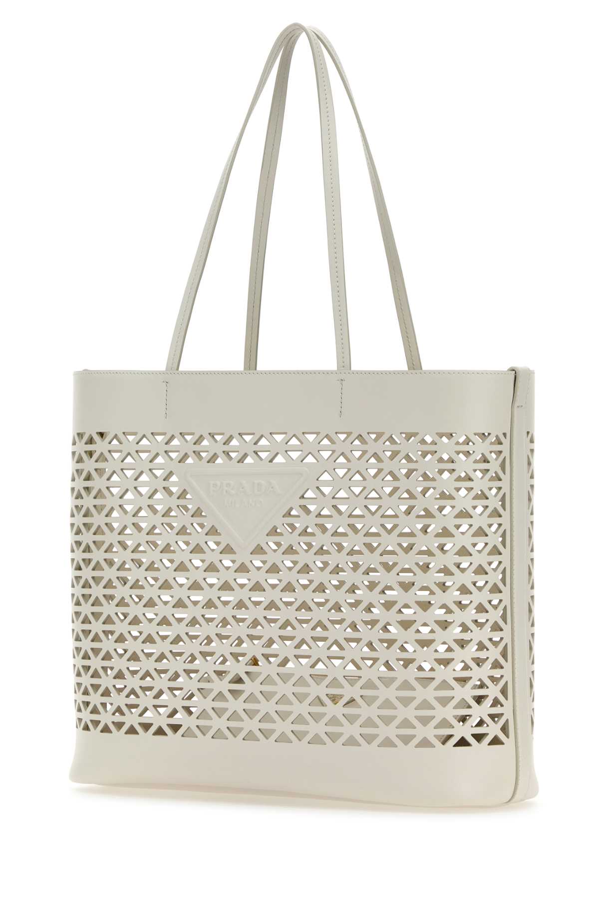 Shop Prada White Leather Shopping Bag In Bianco