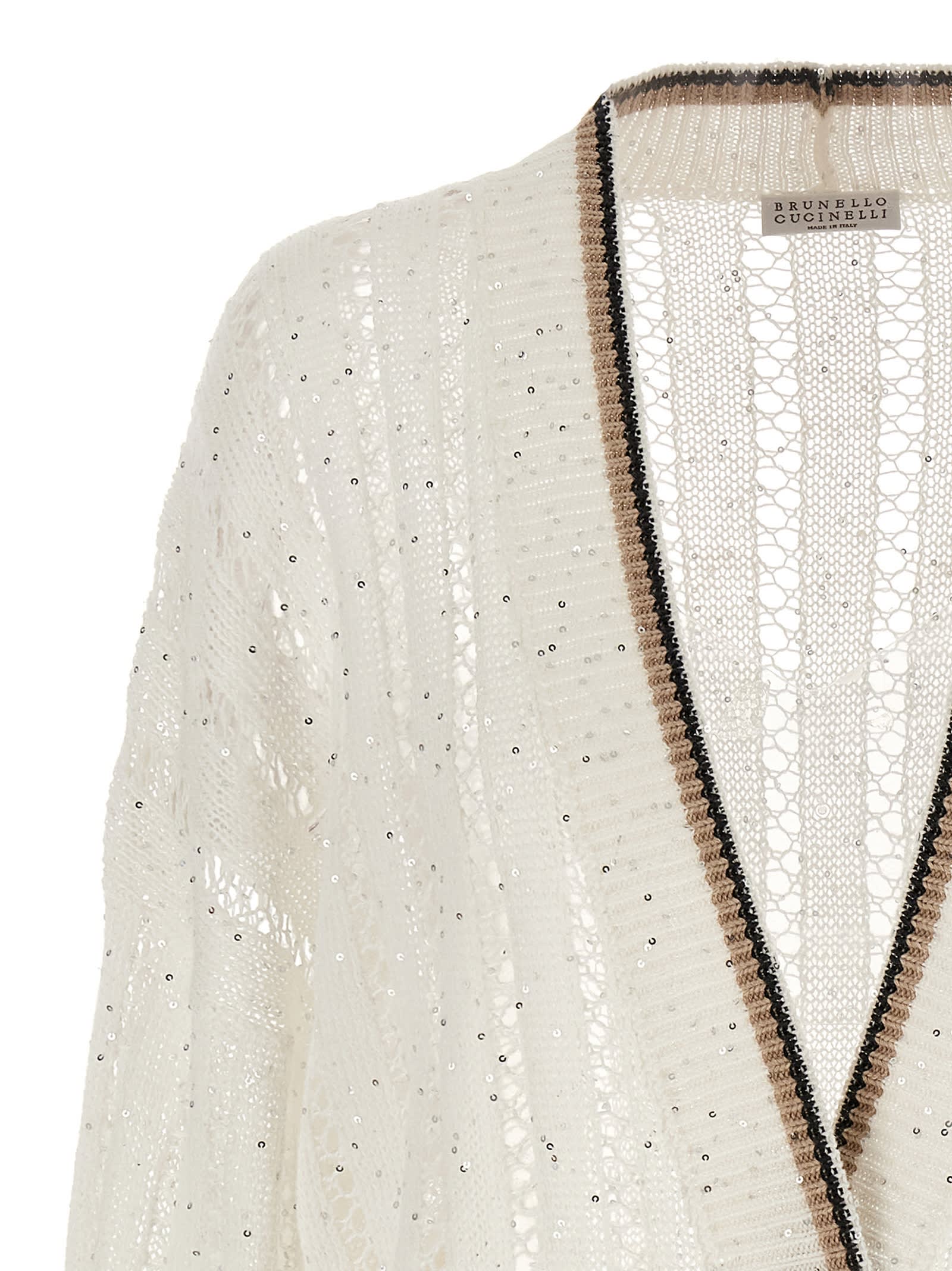 Brunello Cucinelli Dazzling Ribbed Net Sweaters And Cardigans White In White