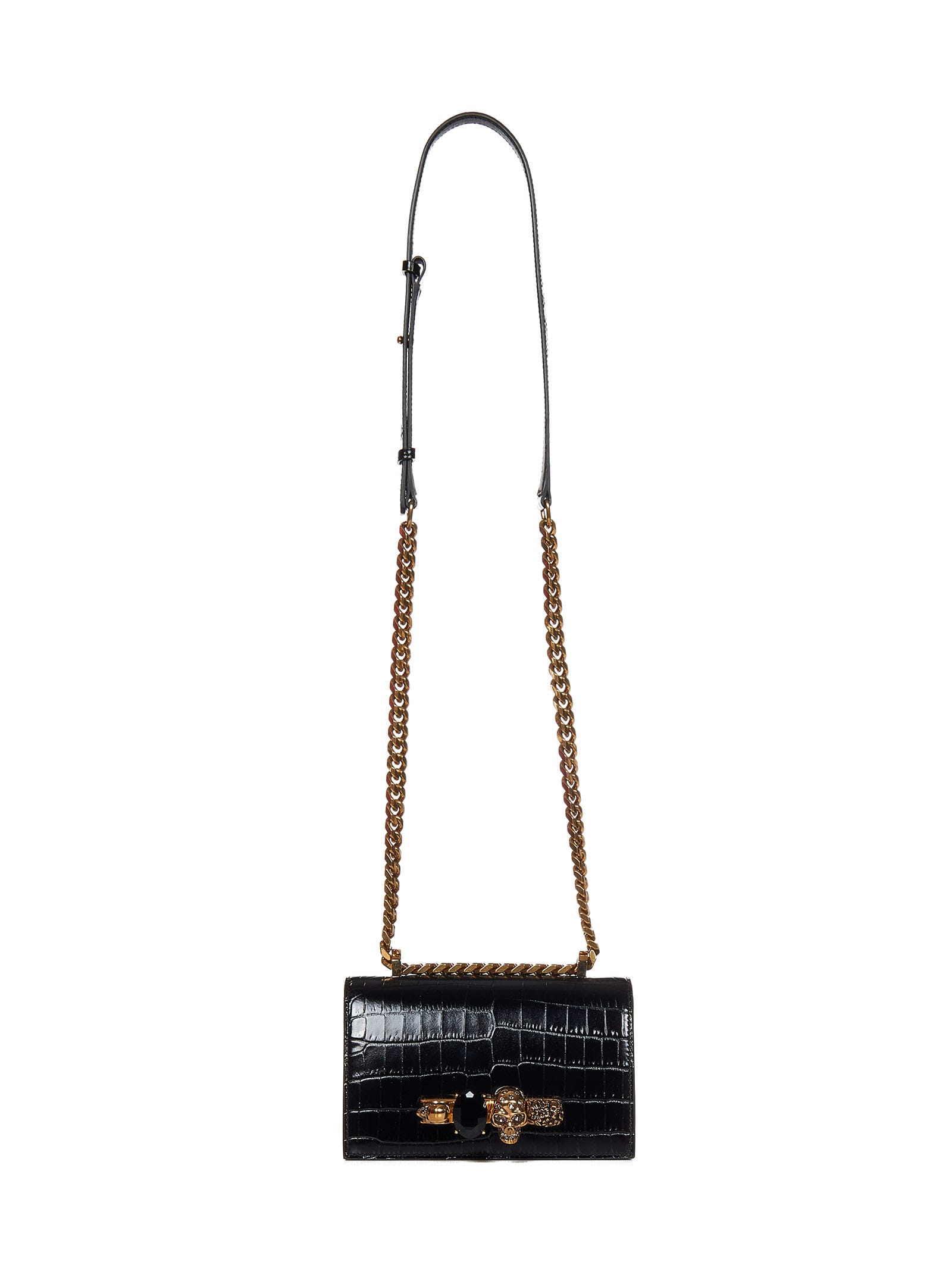 Shop Alexander Mcqueen Mini Jewelled Satchel Shoulder Bag In Black