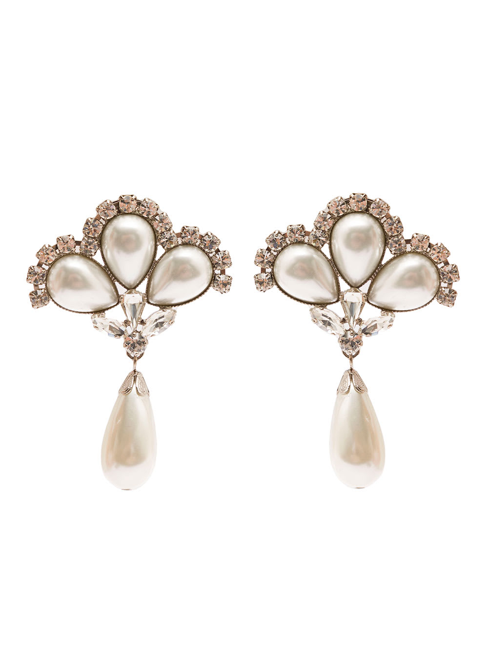 Shop Alessandra Rich Silver-colored Clip-on Crystal Earrings With Pendant Pearl In Hypoallergenic Brass Woman In Metallic