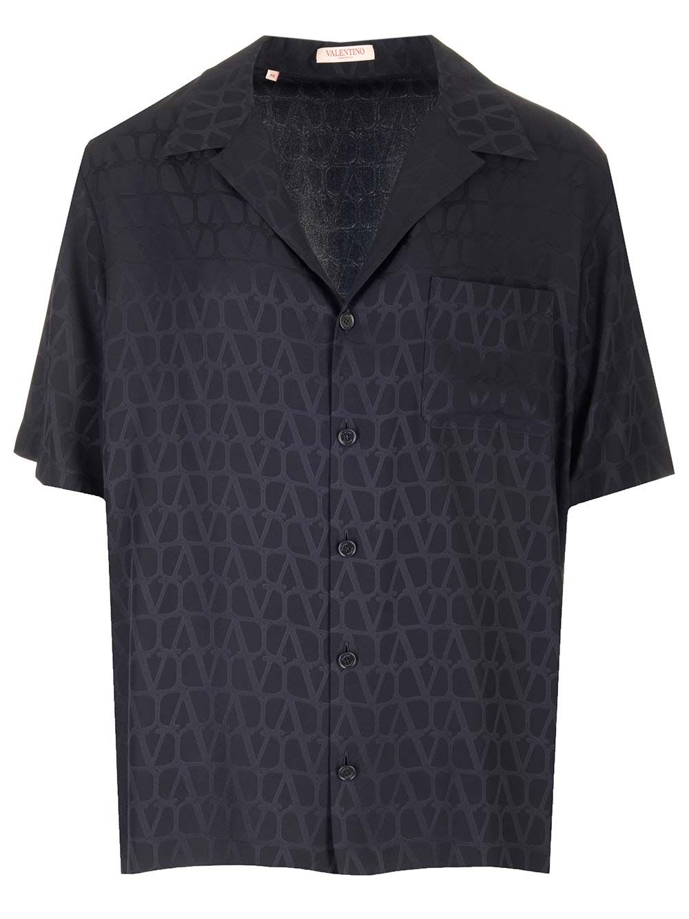 Shop Valentino Short-sleeved Blue Silk Shirt