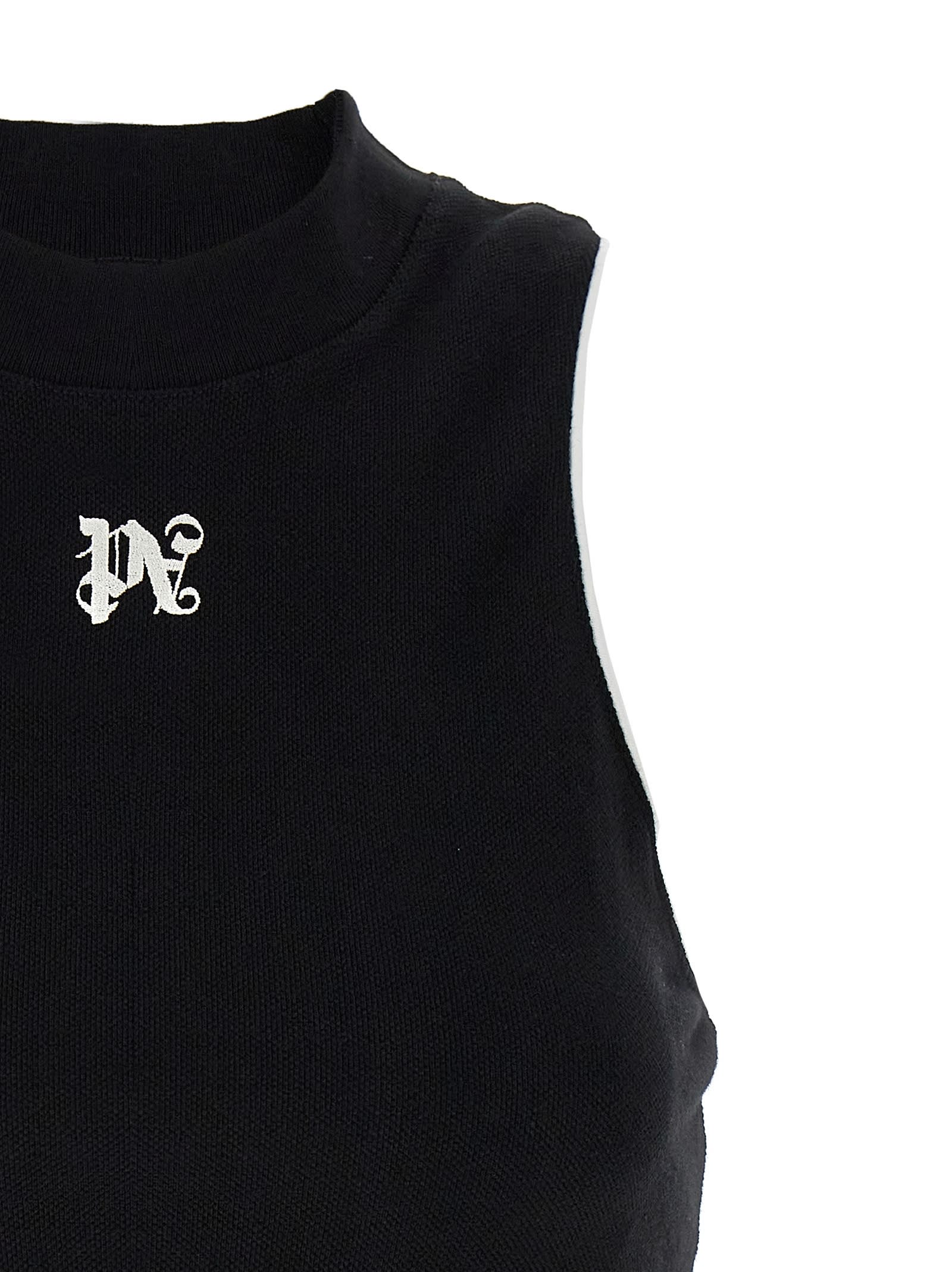 Shop Palm Angels Pa Monogram Cropped Top In White/black