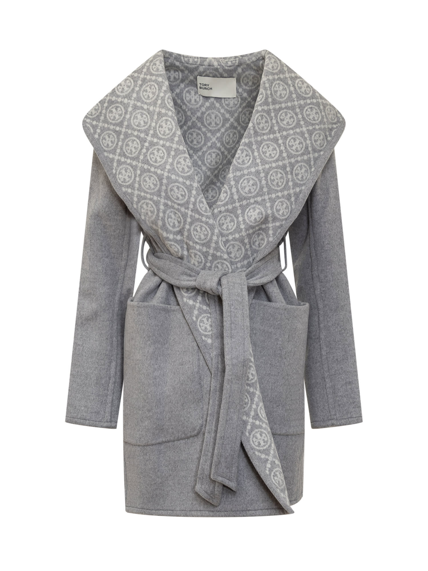 Shop Tory Burch Trench Coat In Gray T Monogram