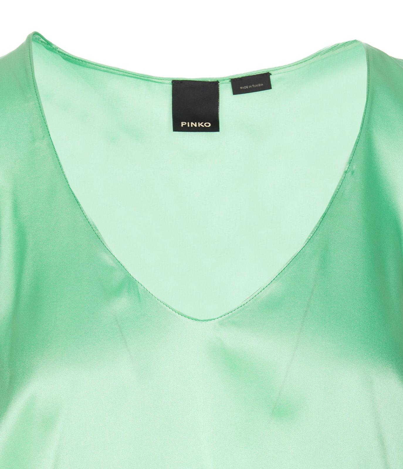 Shop Pinko V-neck Satin Sleeveless Top In Green