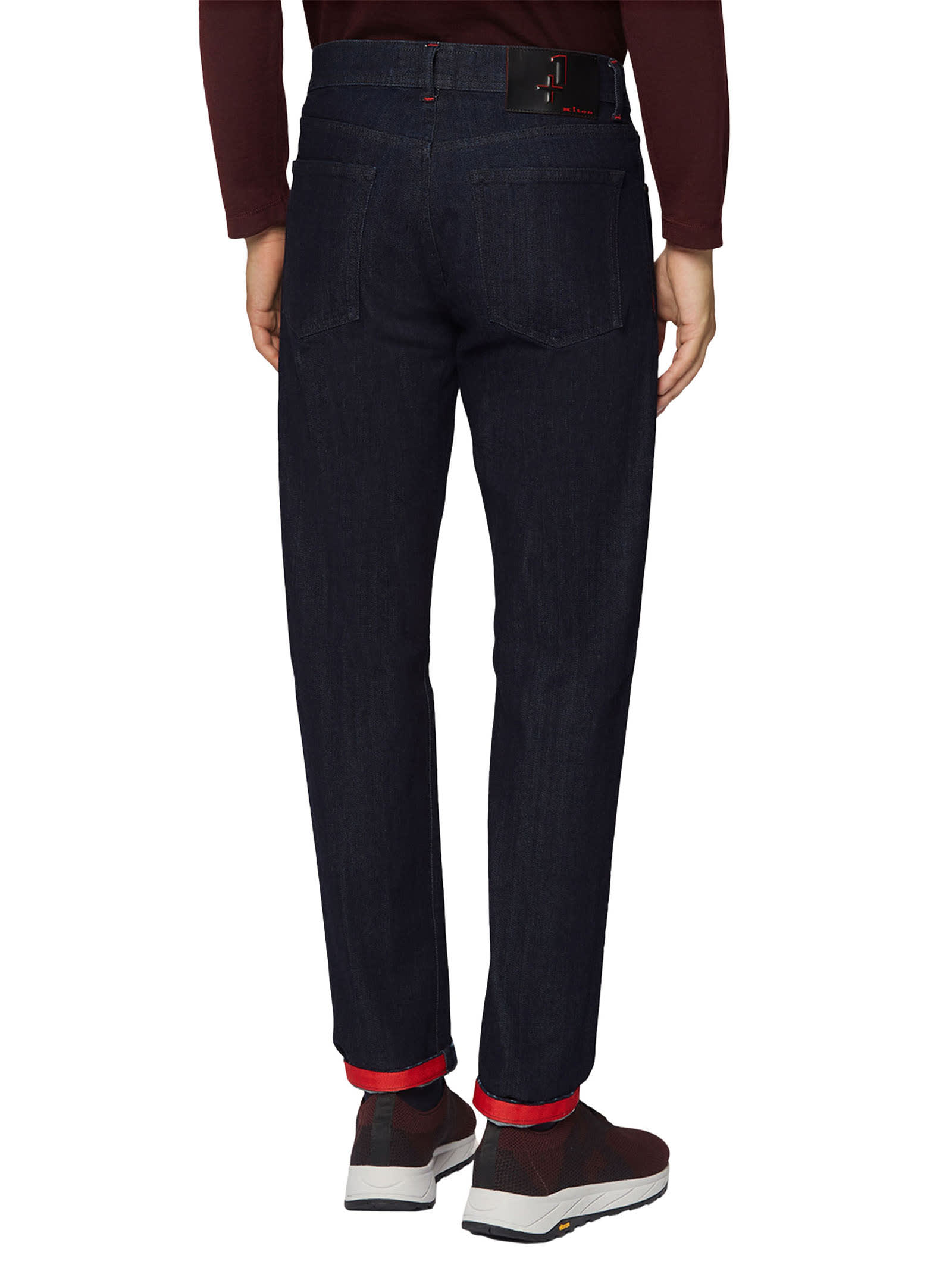 Shop Kiton Trousers Cotton In Navy Blue