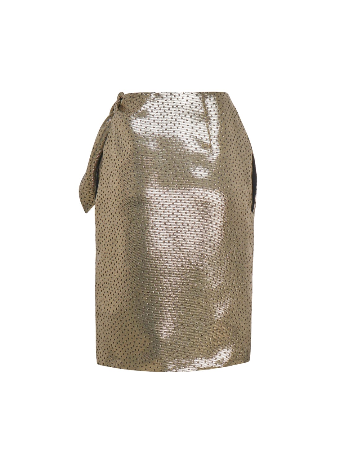 Shop Saint Laurent Knotted Pencil Skirt In Polka Dot Lamé In Gold