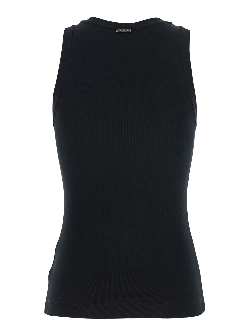 Brunello Cucinelli Black Sleeveless Top With Round Neck And Monil Detail On The Rear In Cotton Stretch Woman