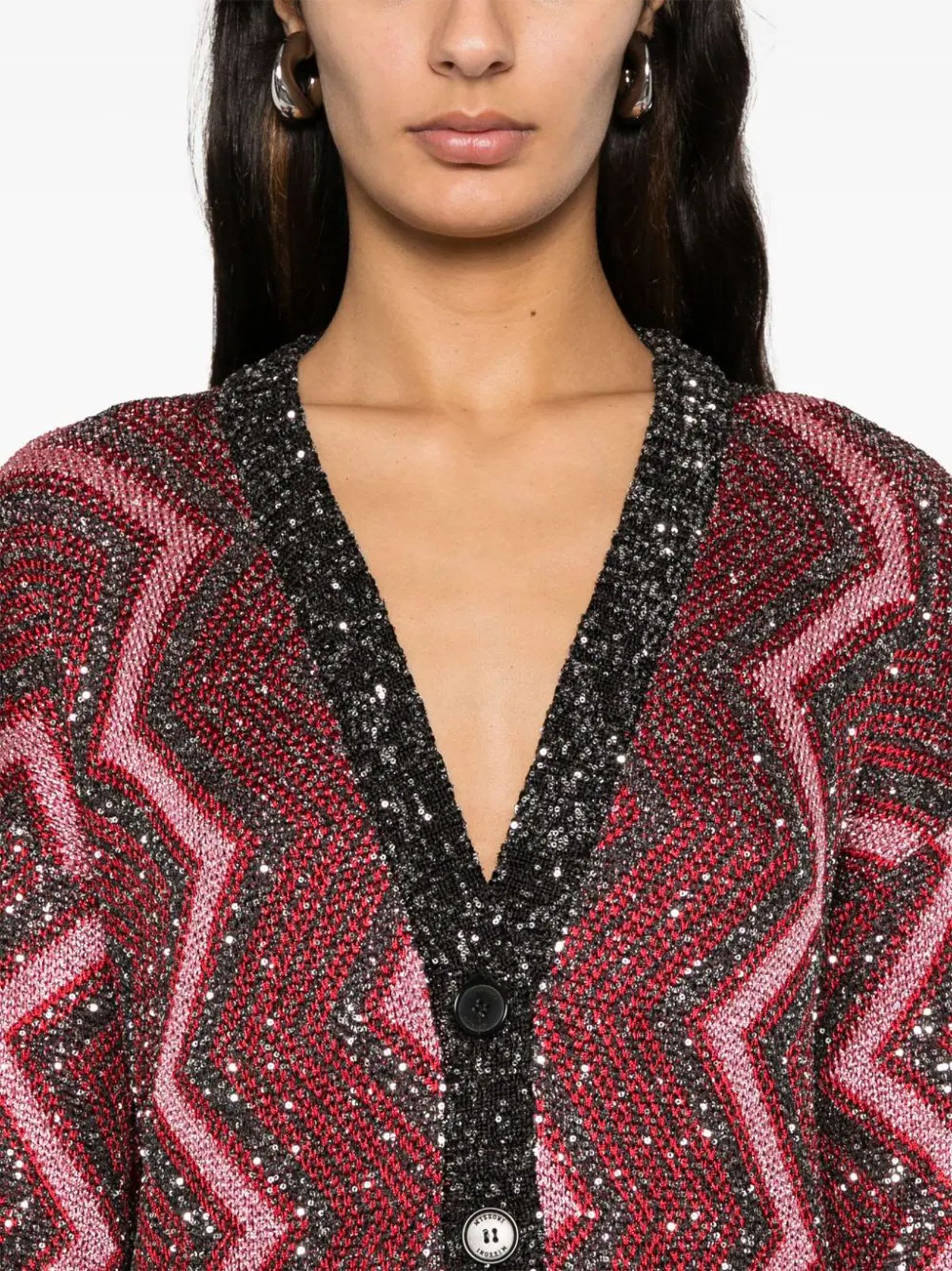 Shop Missoni Oversized Cardigan With Macro Zig Zag And Sequins In Multicolour