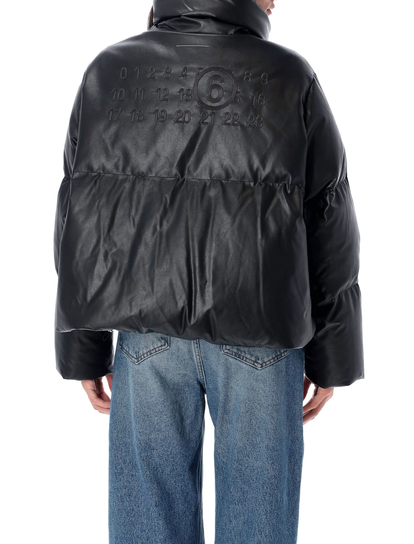 Mm6 Maison Margiela Black Zip Faux-leather Down Jacket In Black