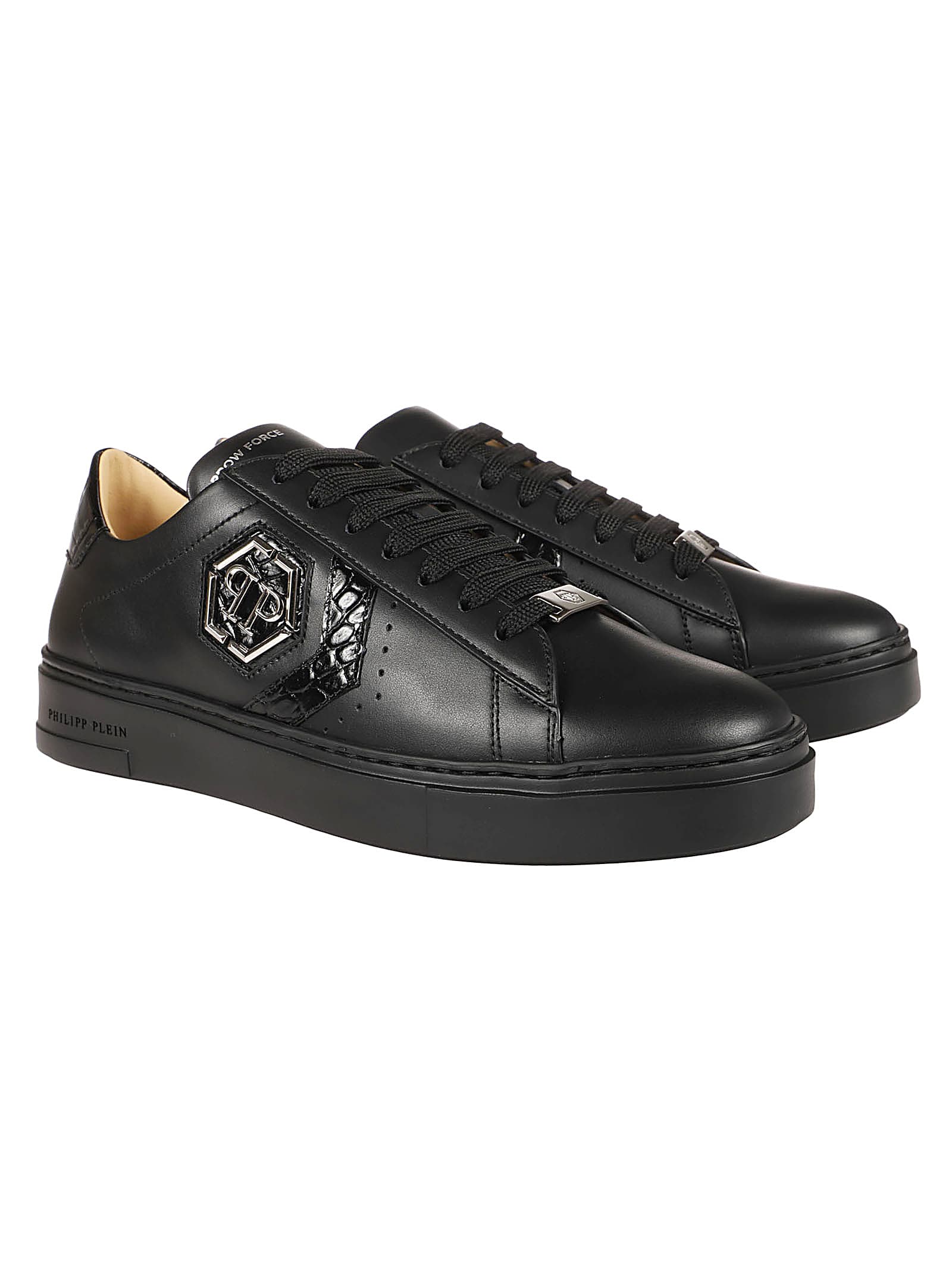 Shop Philipp Plein Hexagon Low Top Sneakers In Black/black