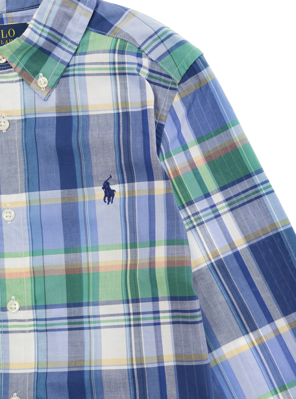 Shop Polo Ralph Lauren White/blue/green All-over Checkered Pattern Shirt In Cotton Boy In Multicolor