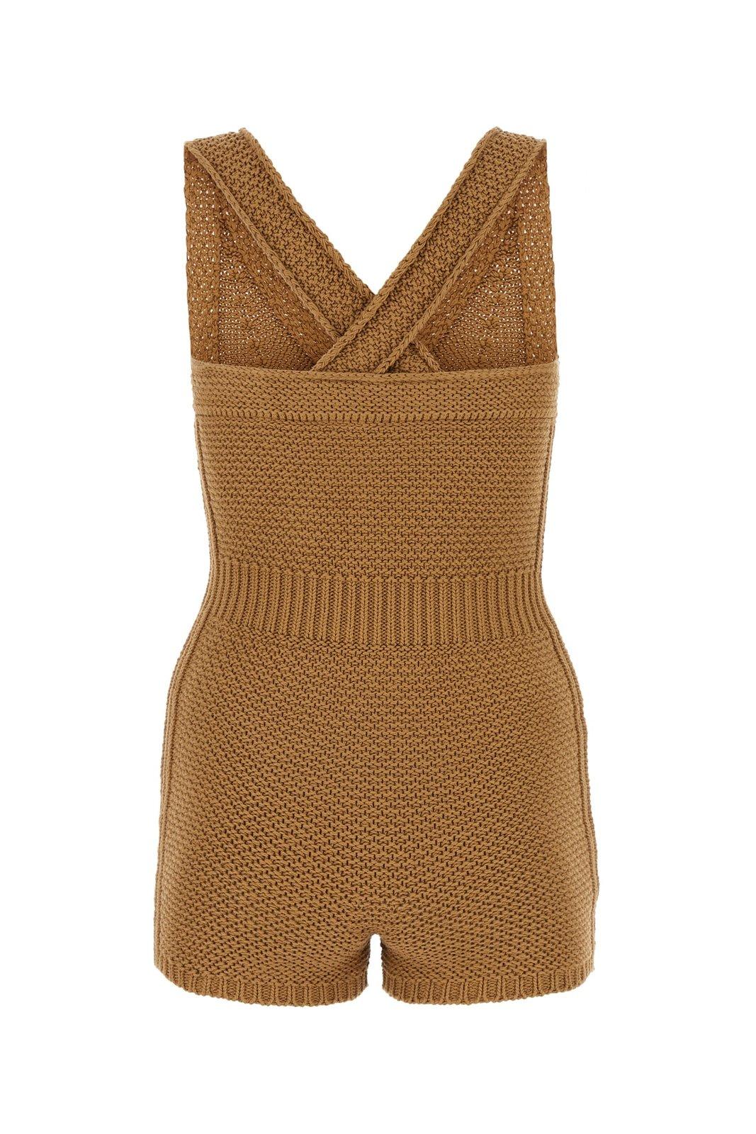 Shop Max Mara Sleeveless Knitted Jumpsuit In Brown