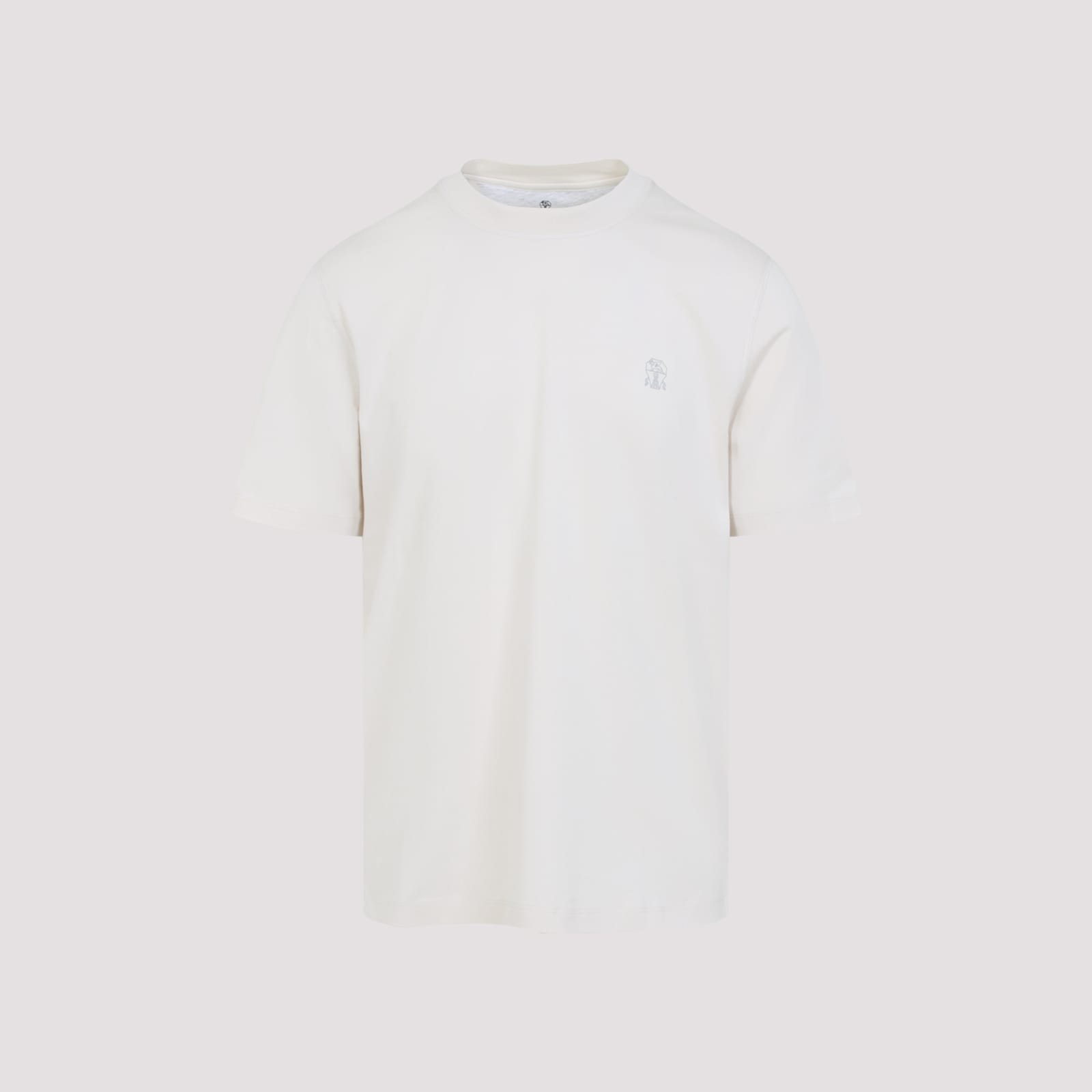 Brunello Cucinelli Crew Neck T-shirt With Subtle Logo Print In Neutral