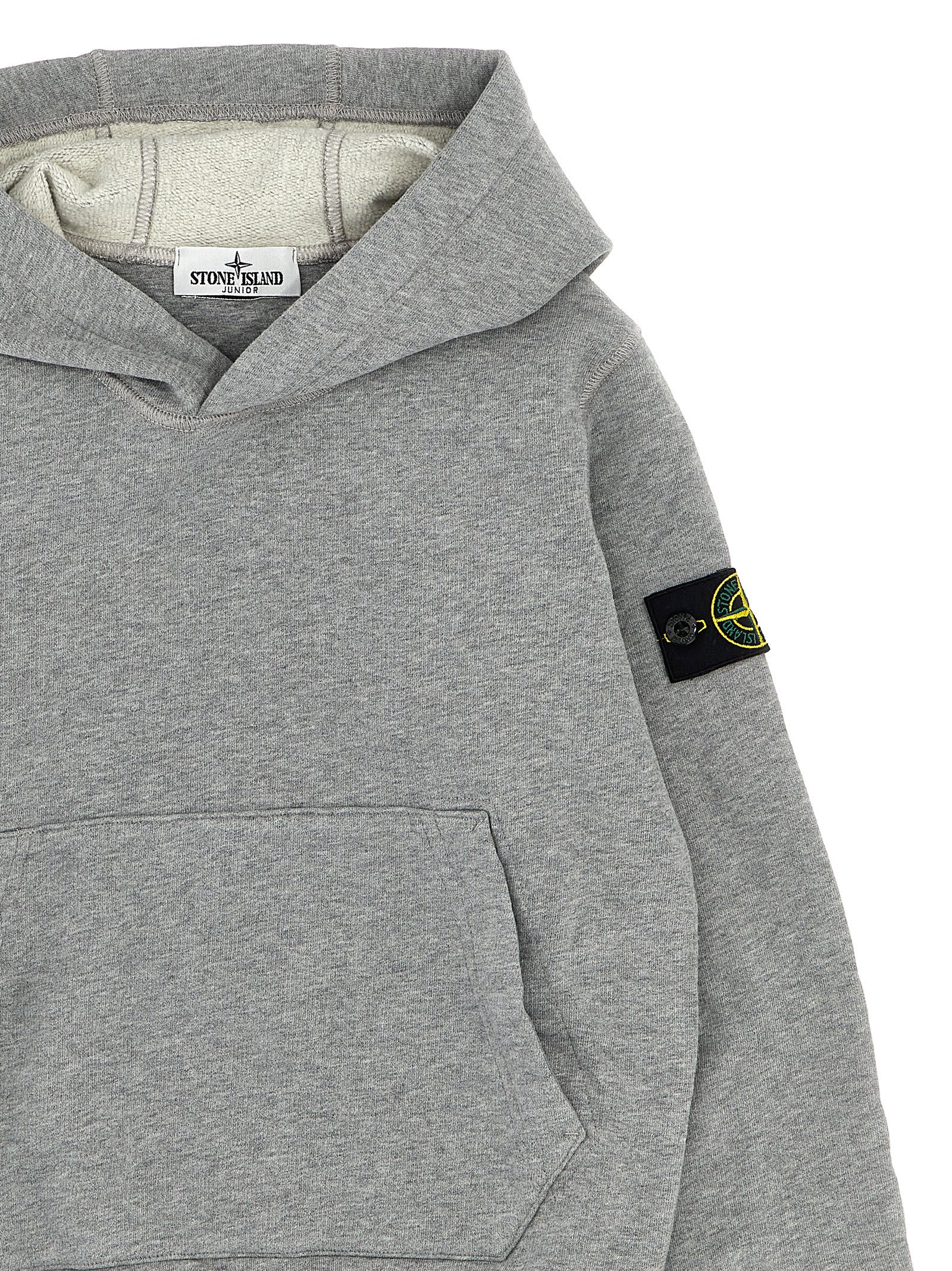 Stone Island Compass-patch Pullover Hoodie In Gray