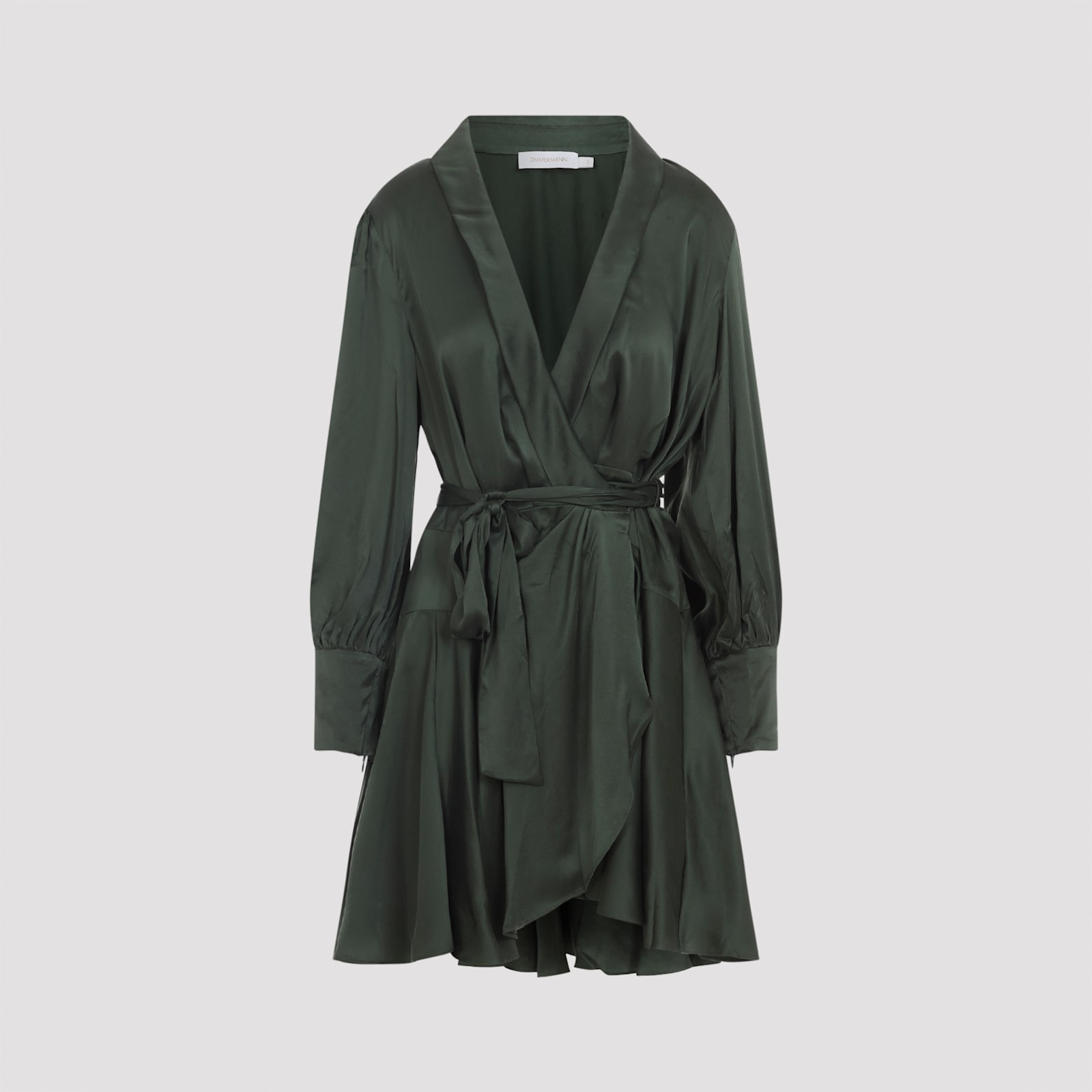 Zimmermann Silk Wrap Mini Dress In Green