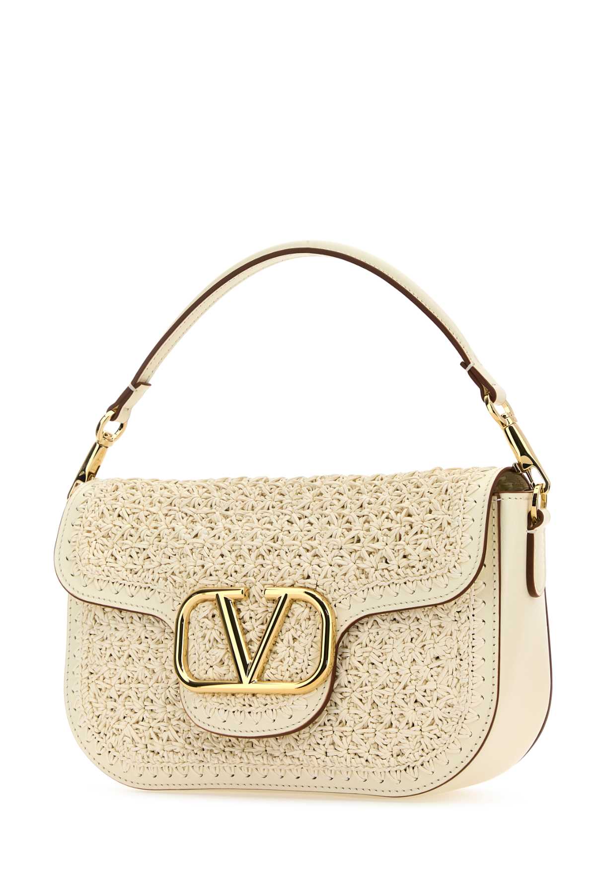 Valentino Ivory Raffia And Leather Vlogo Handbag In Ivory