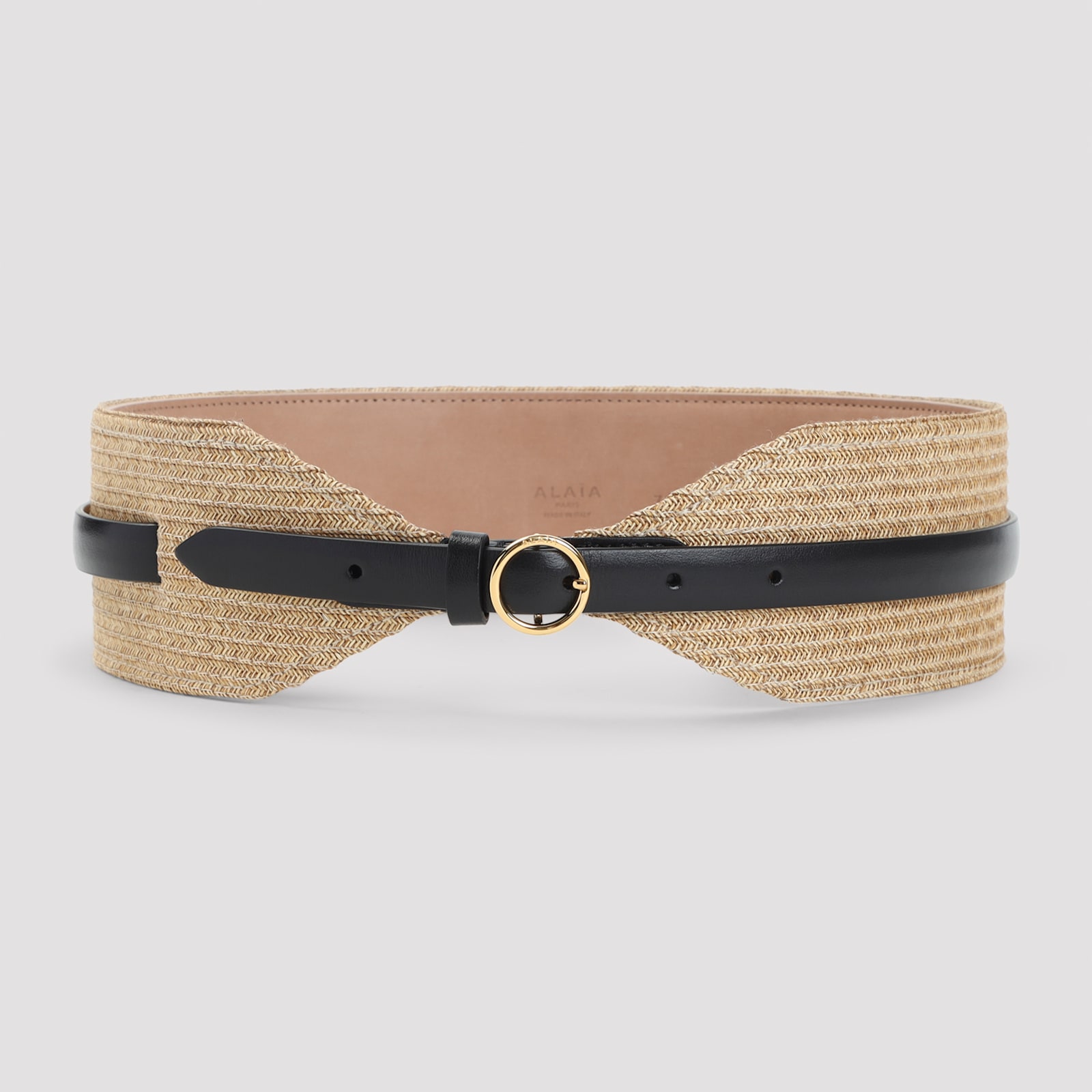 Alaïa Woven Paper Straw Belt With Gold Buckle In Gold