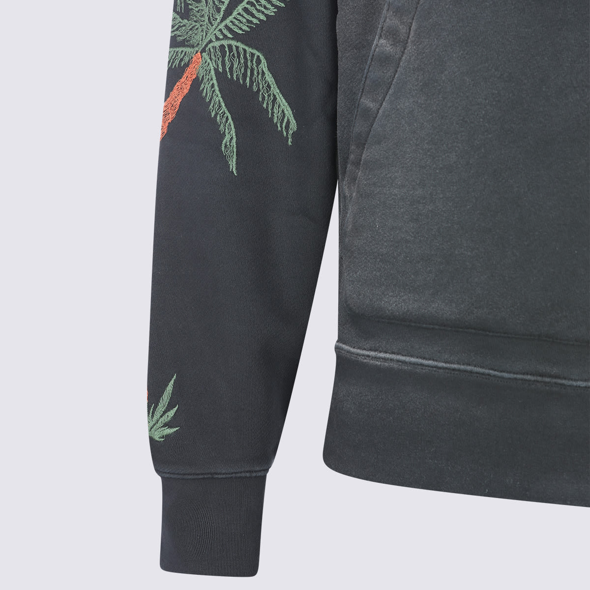 Amiri Hooded Sweatshirt With Front Pocket And Palm Tree Motif In Black