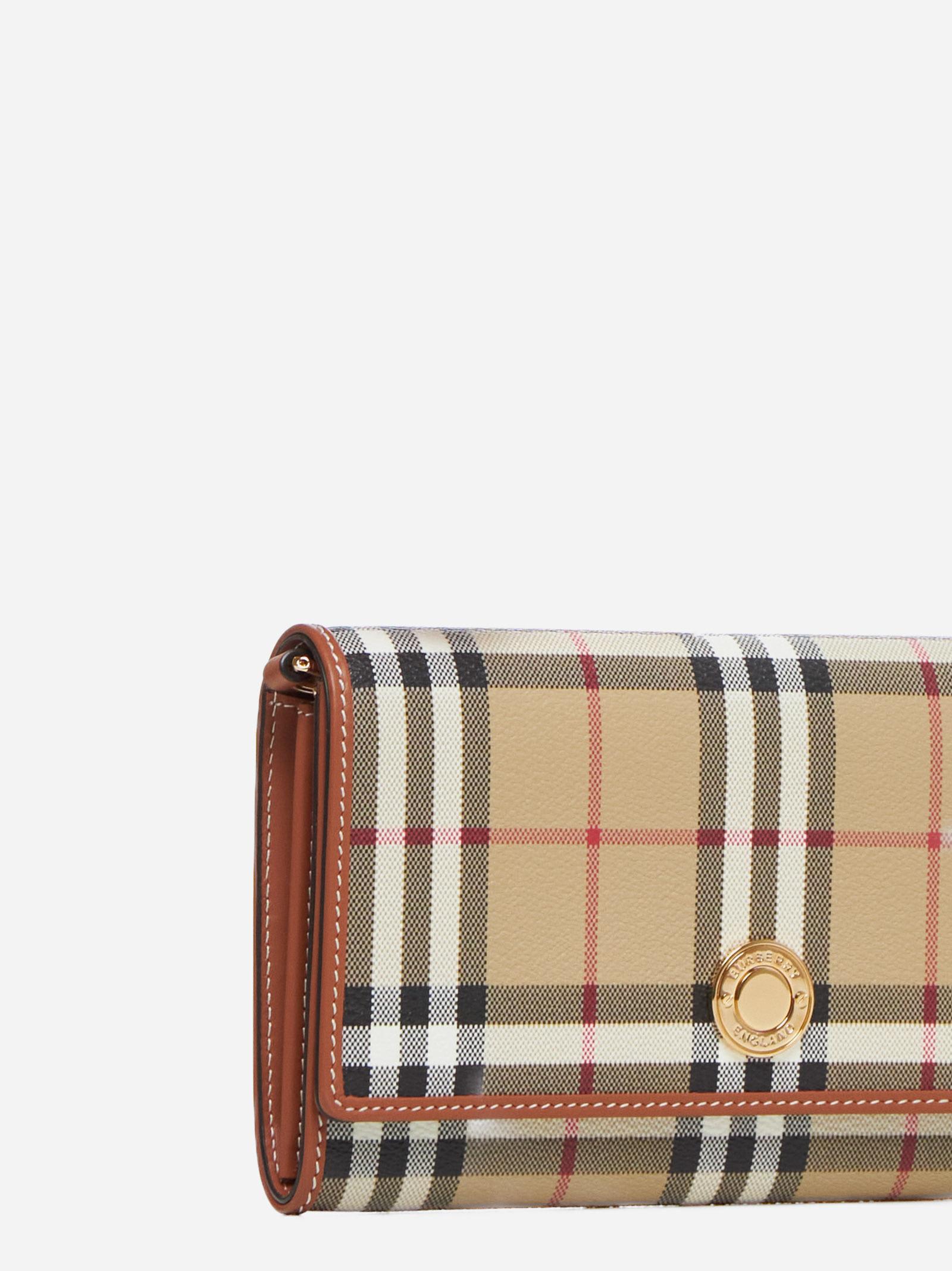 Shop Burberry Hannah Check Canvas Wallet On Chain Bag In Beige