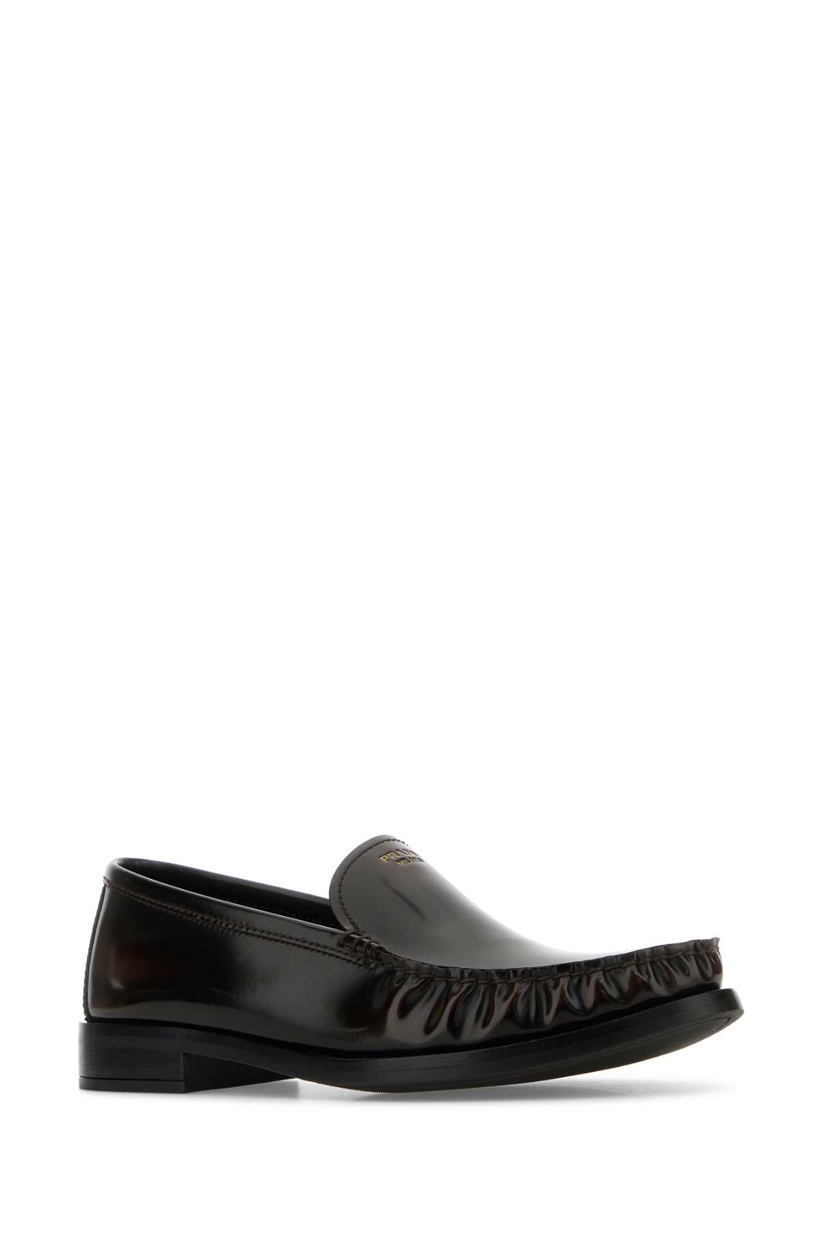 Prada Women Dark Brown Leather Loafers In Black