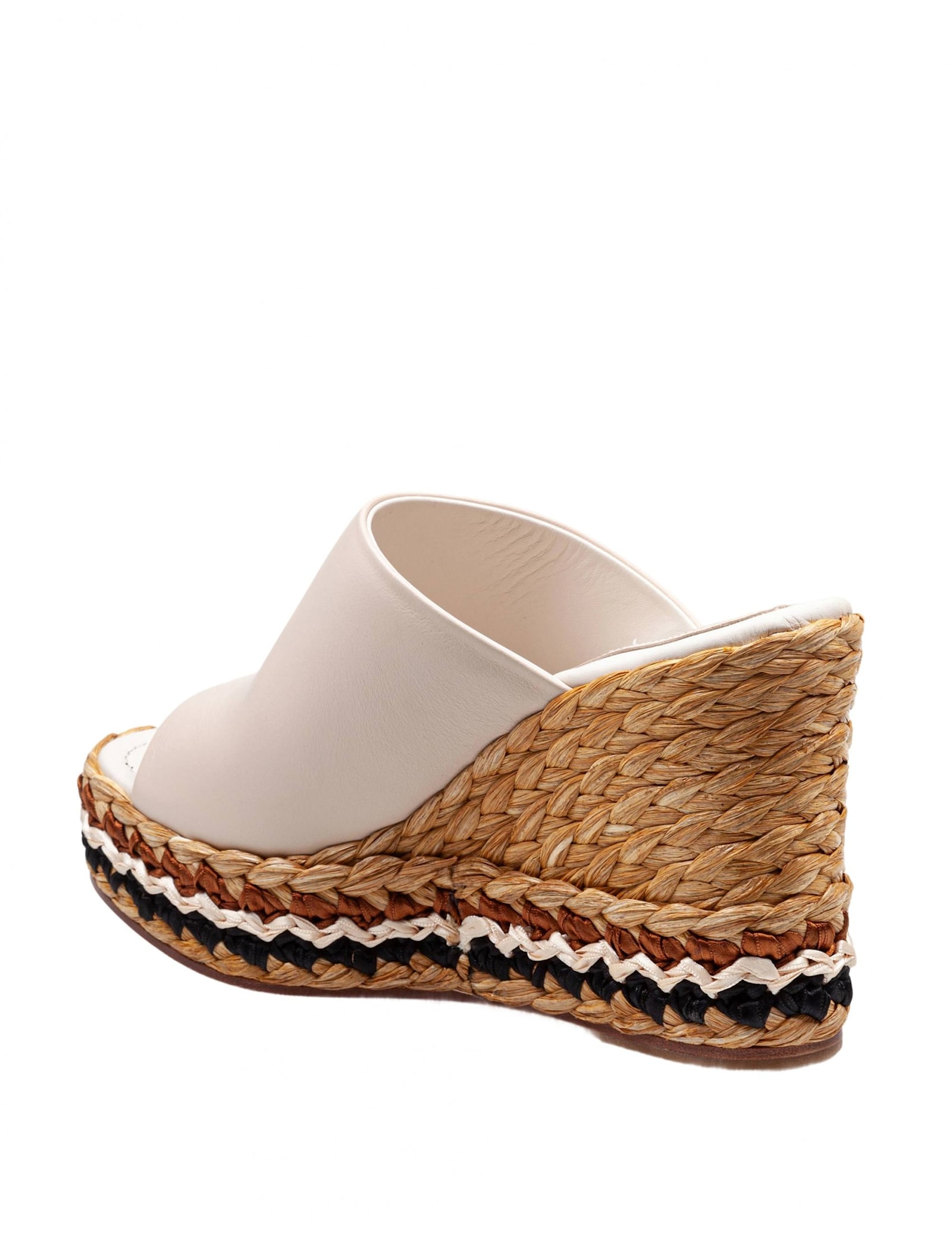 Paloma Barceló Paloma Oriane Sandal In Ivory Leather With Raffia Wedge In Ivory