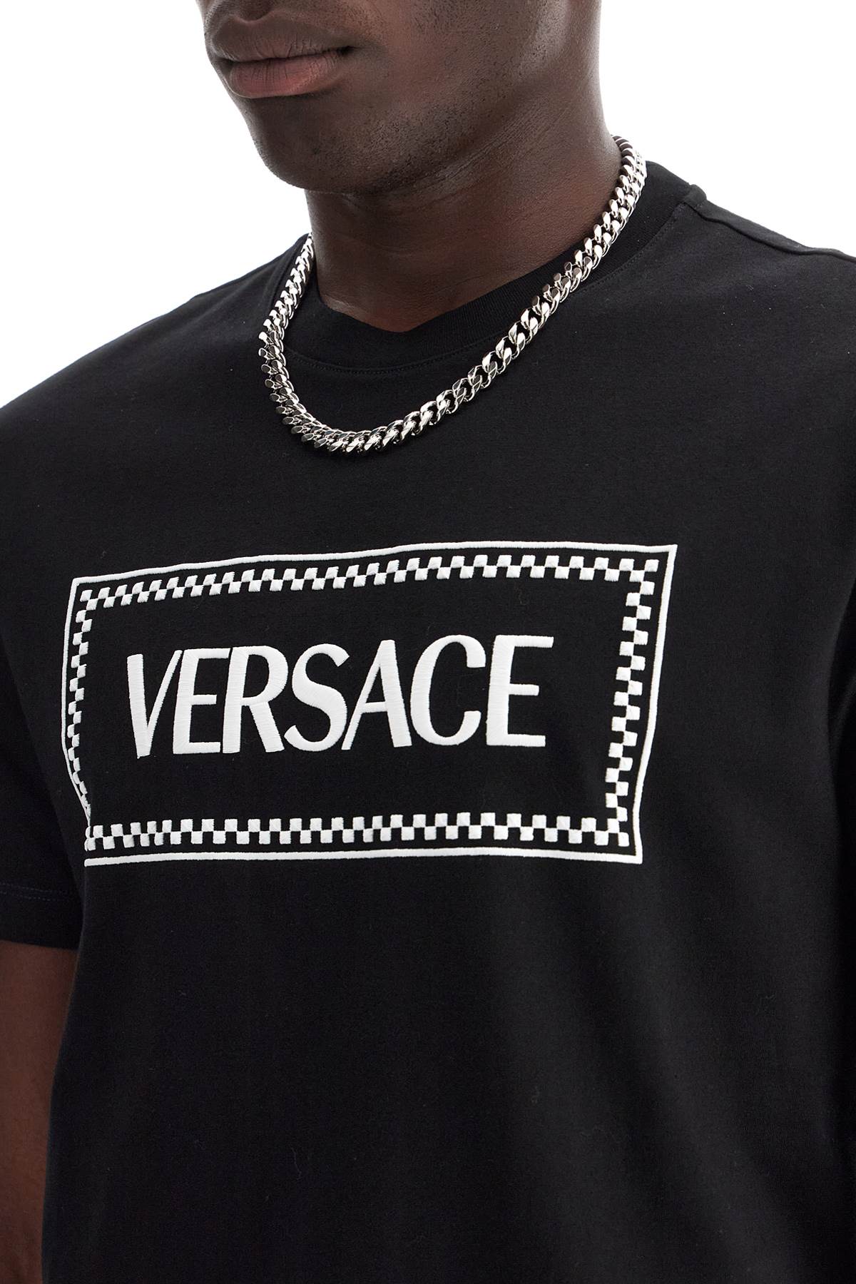 Shop Versace Embroidered Logo T-shirt In Black (black)