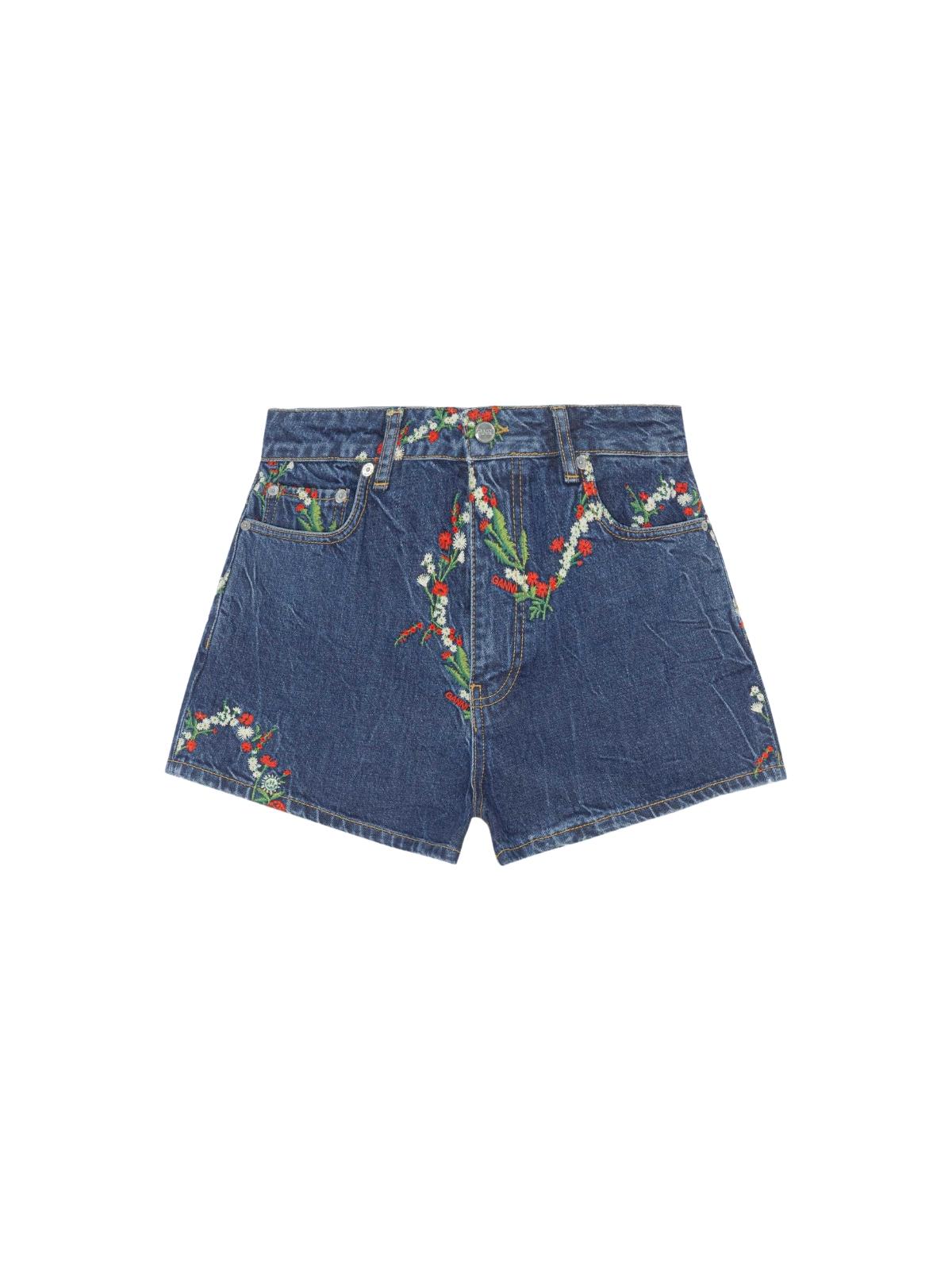 Ganni Embroidery Denim Shorts