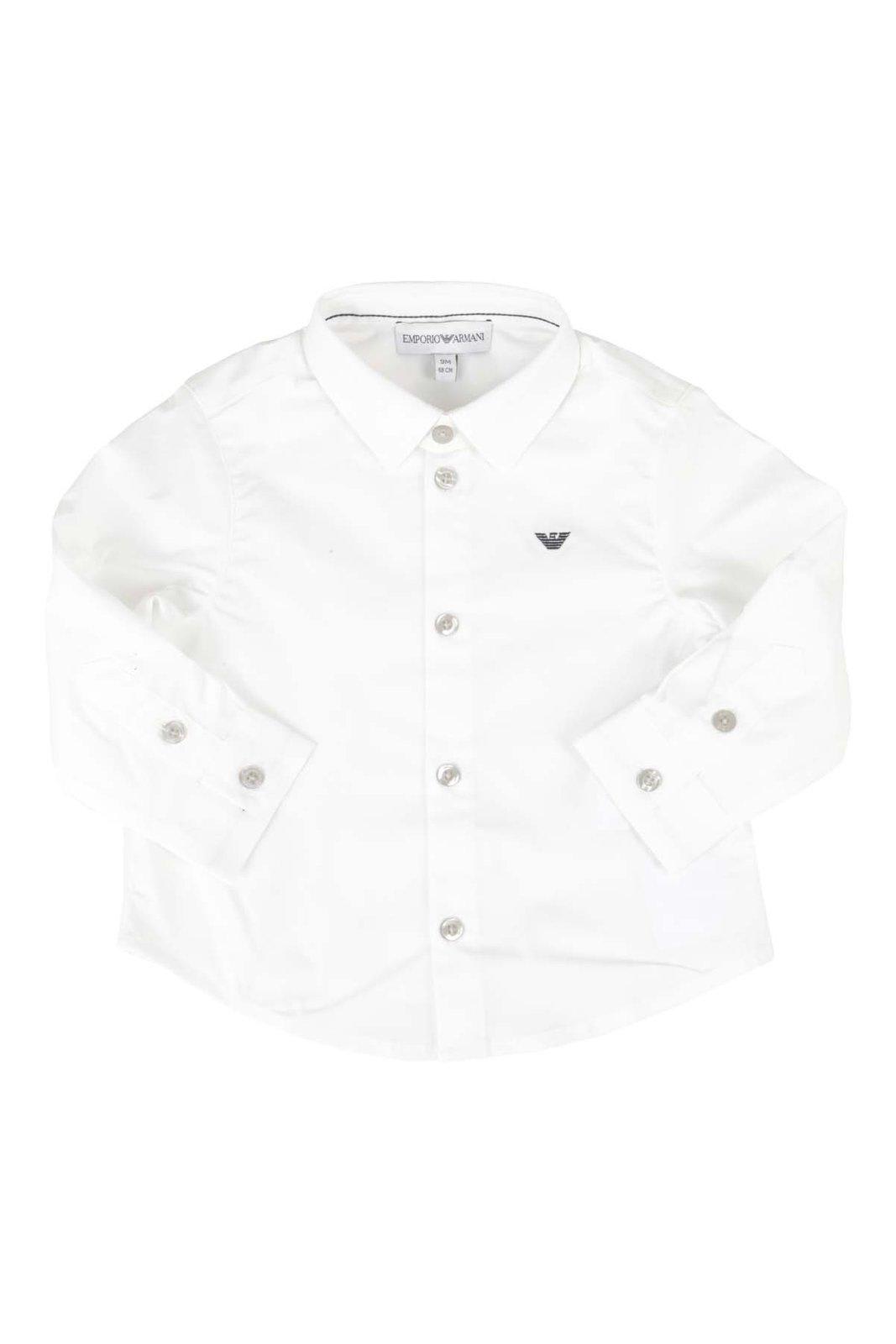 Shop Emporio Armani Logo Detailed Long-sleeved Shirt In Bianco Ottico
