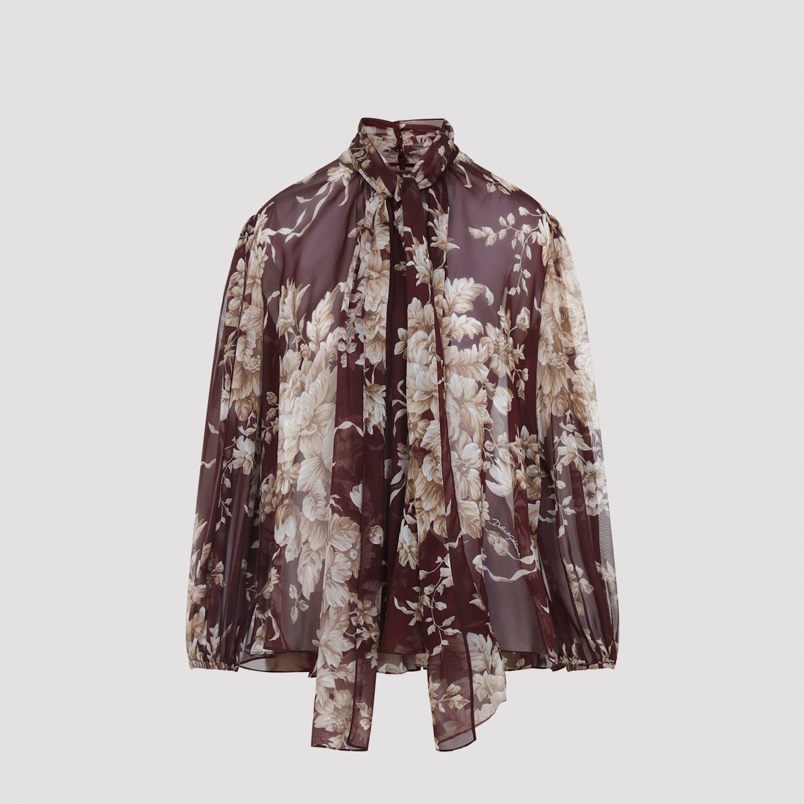 Dolce & Gabbana Silk Blouse With Floral Print In Brown