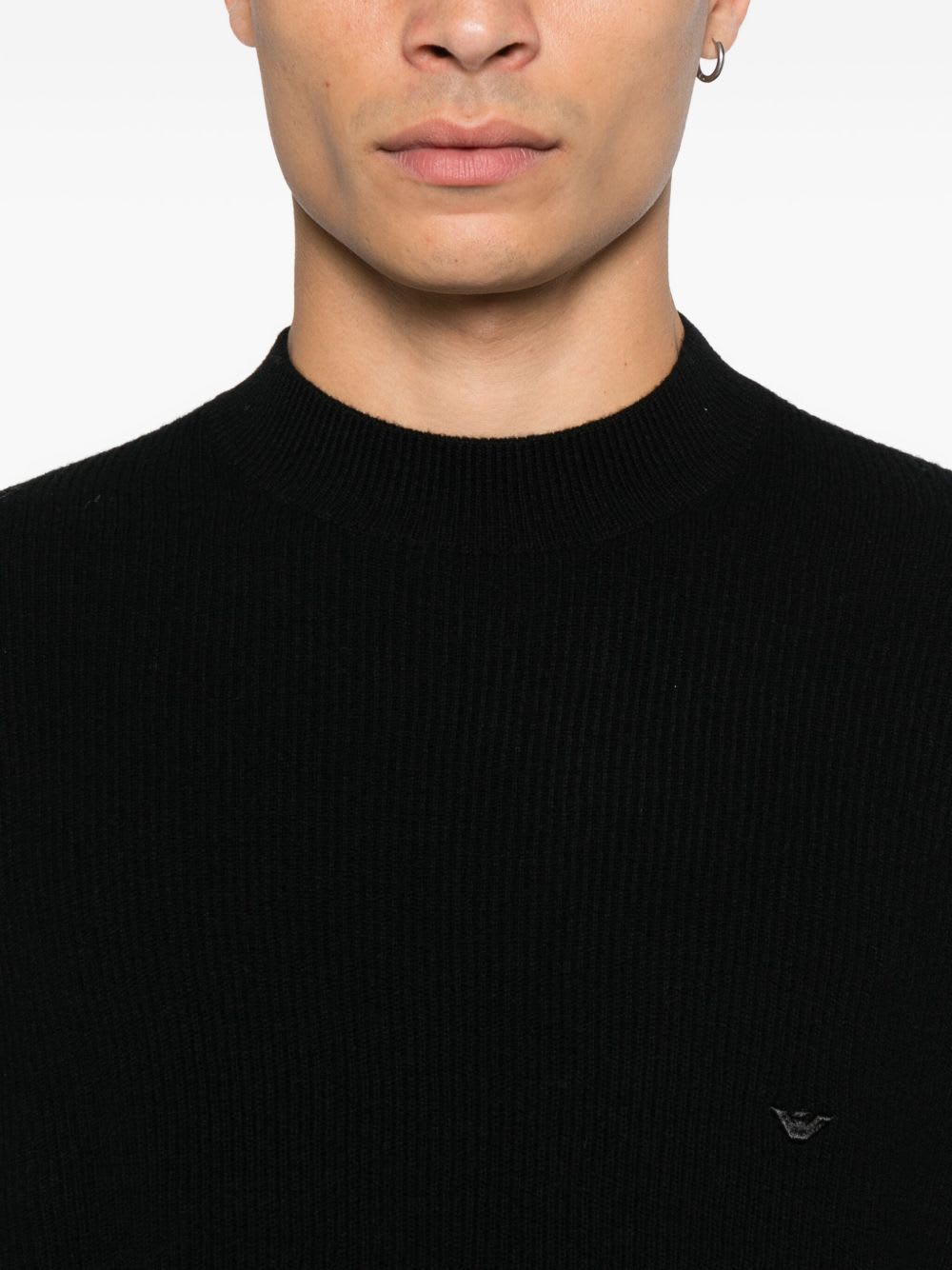 Emporio Armani Tonal Diamond Wool Sweater In Black