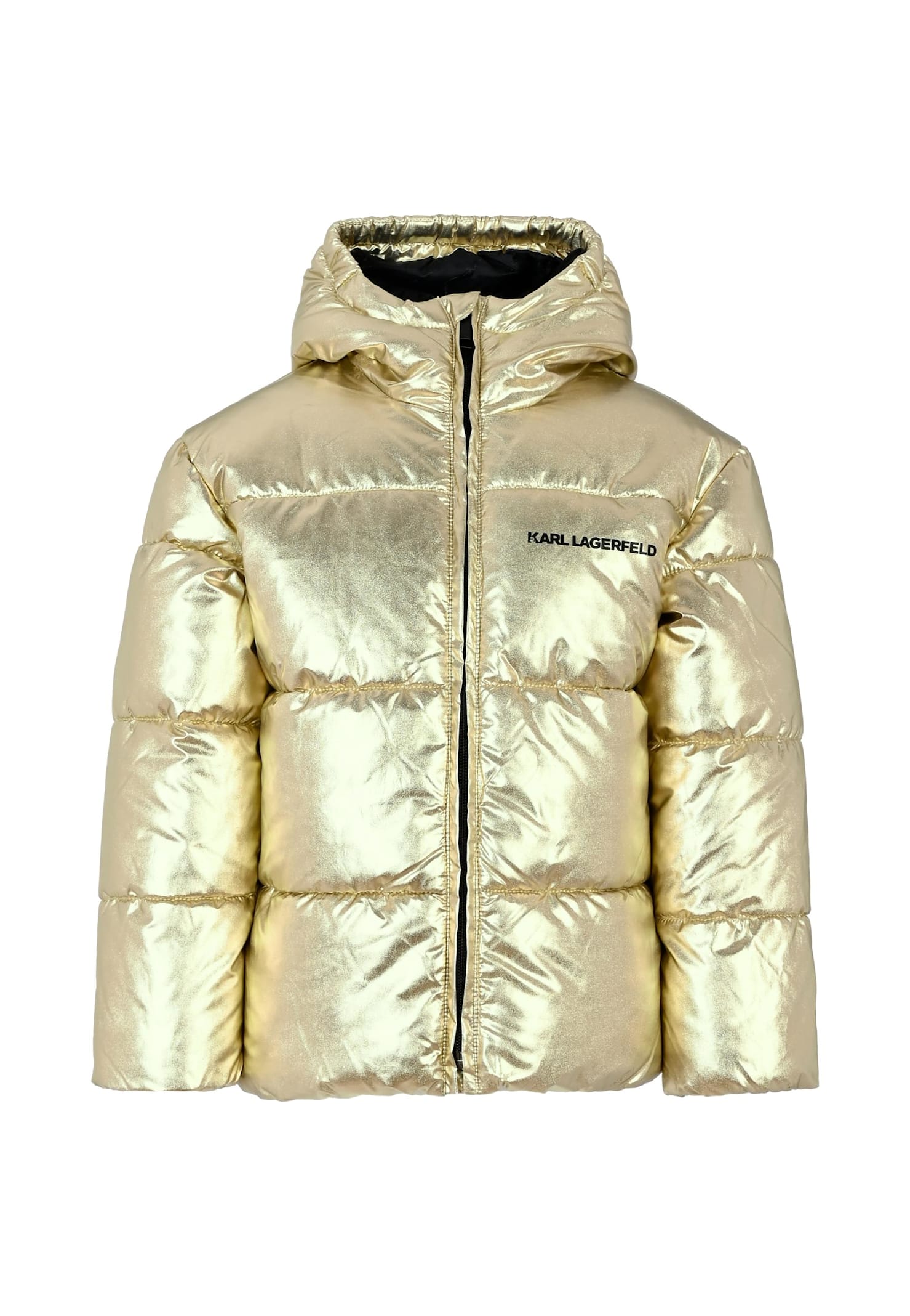 Karl Lagerfeld Gold Down Jacket For Girl With Logo In Neutral