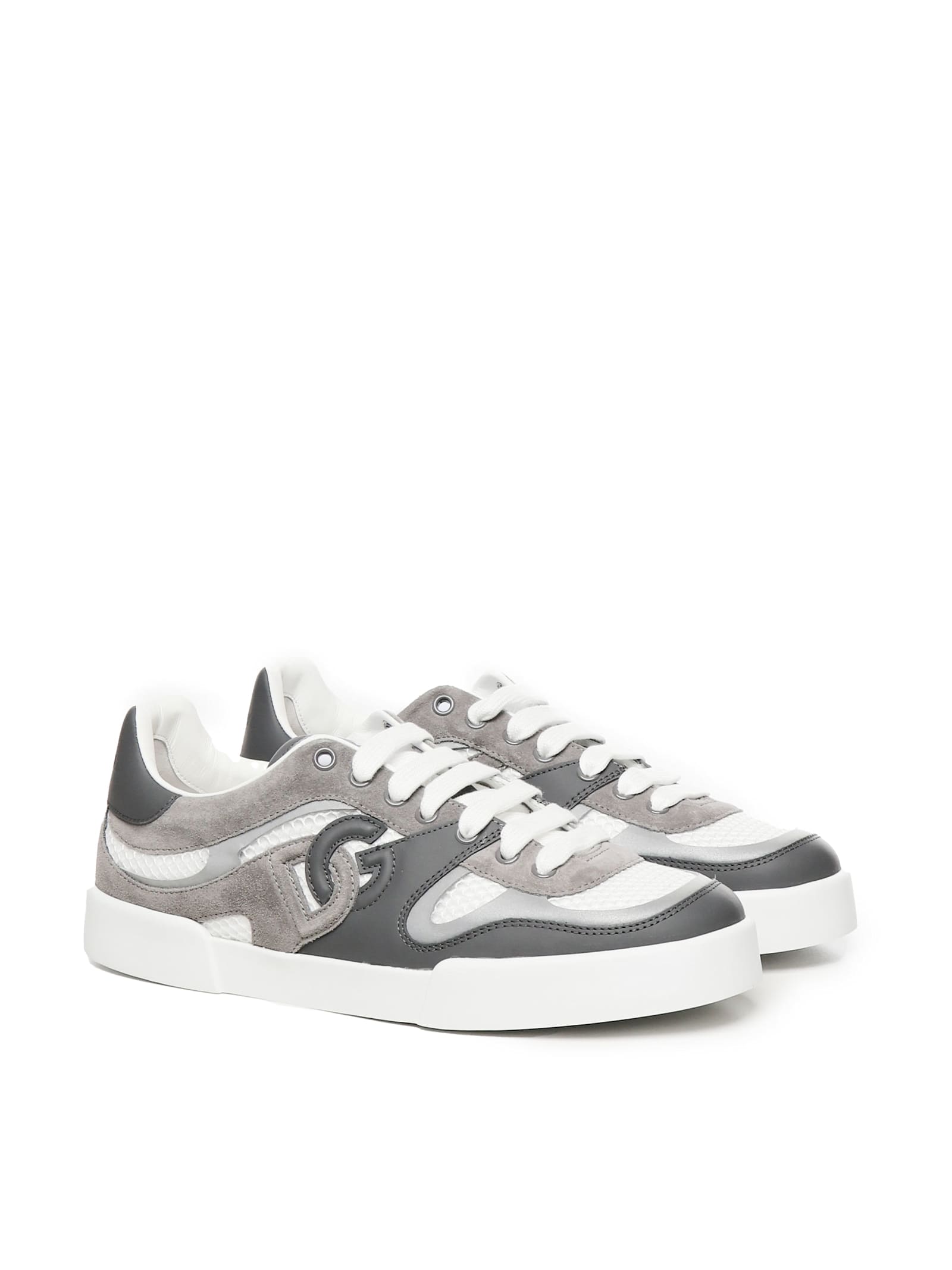 Dolce & Gabbana Strobel Portofino Light Sneaker In Calfskin In White, Grey
