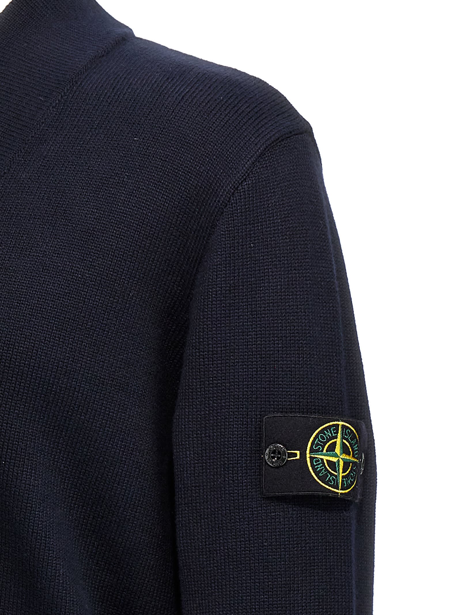 Shop Stone Island Logo Badge Cardigan In Blue