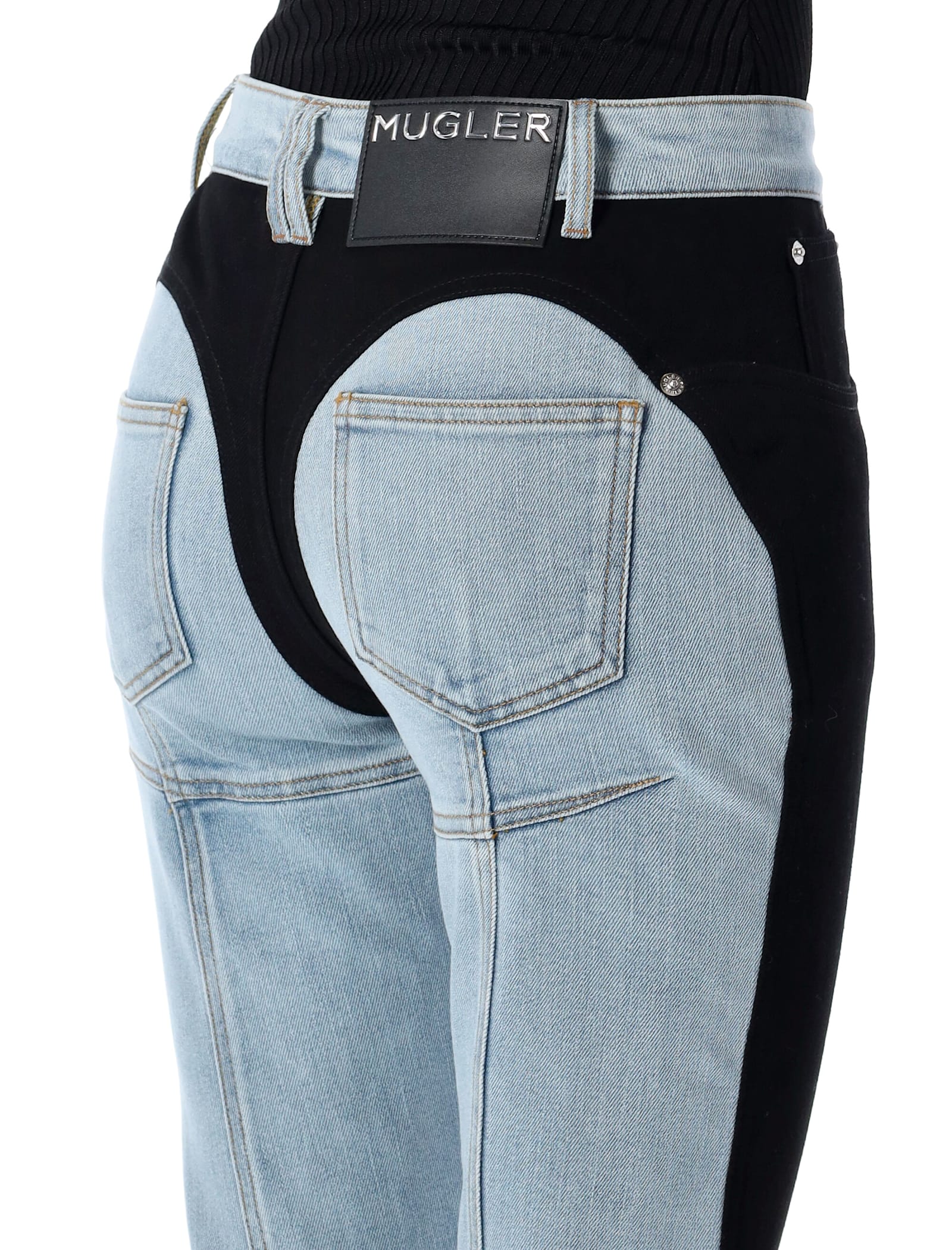 Shop Mugler Bi-color Skinny Jeans In Tokyo Blue Black