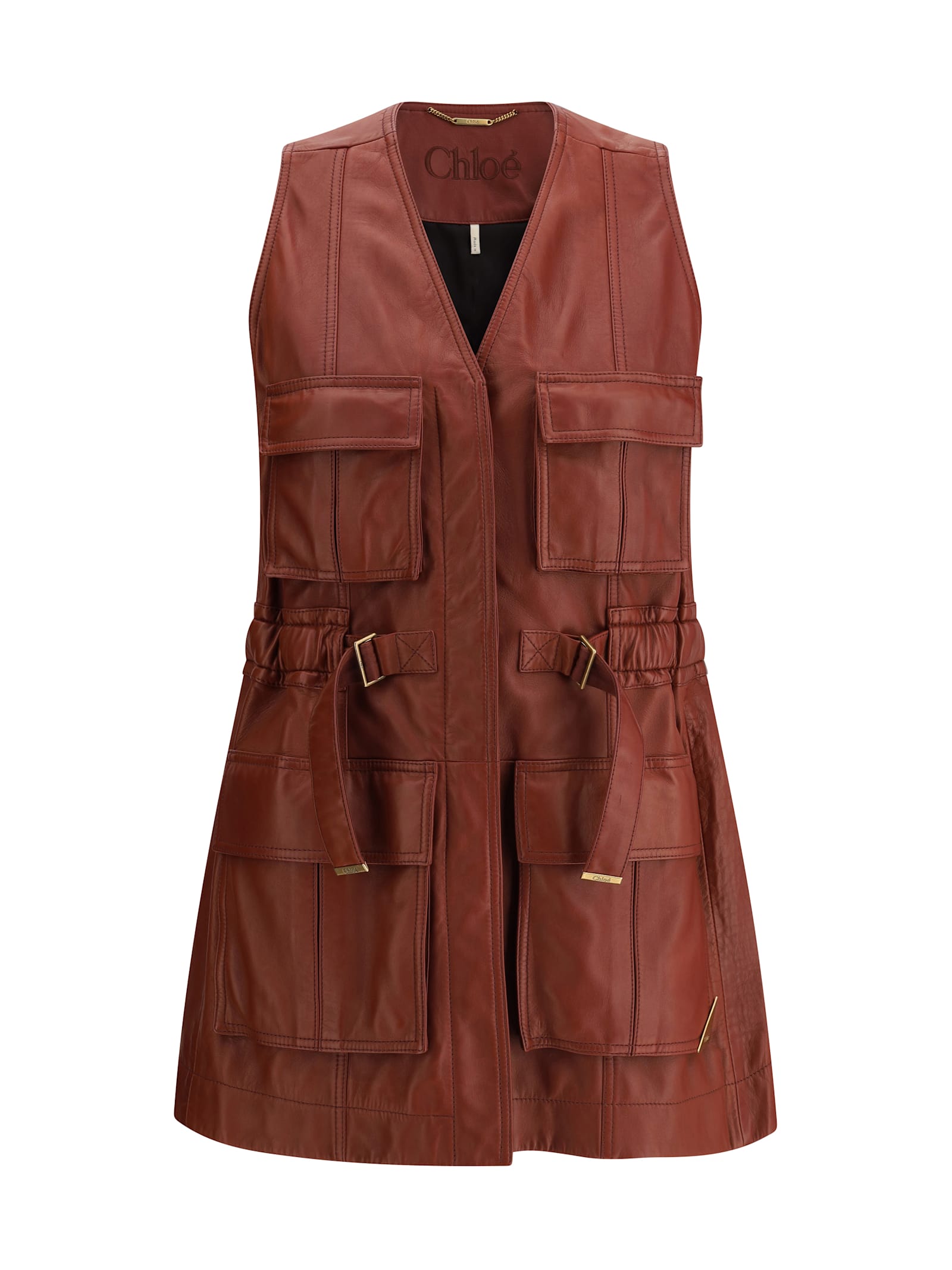 Chloé Oversized Plonge Leather Utility Vest
