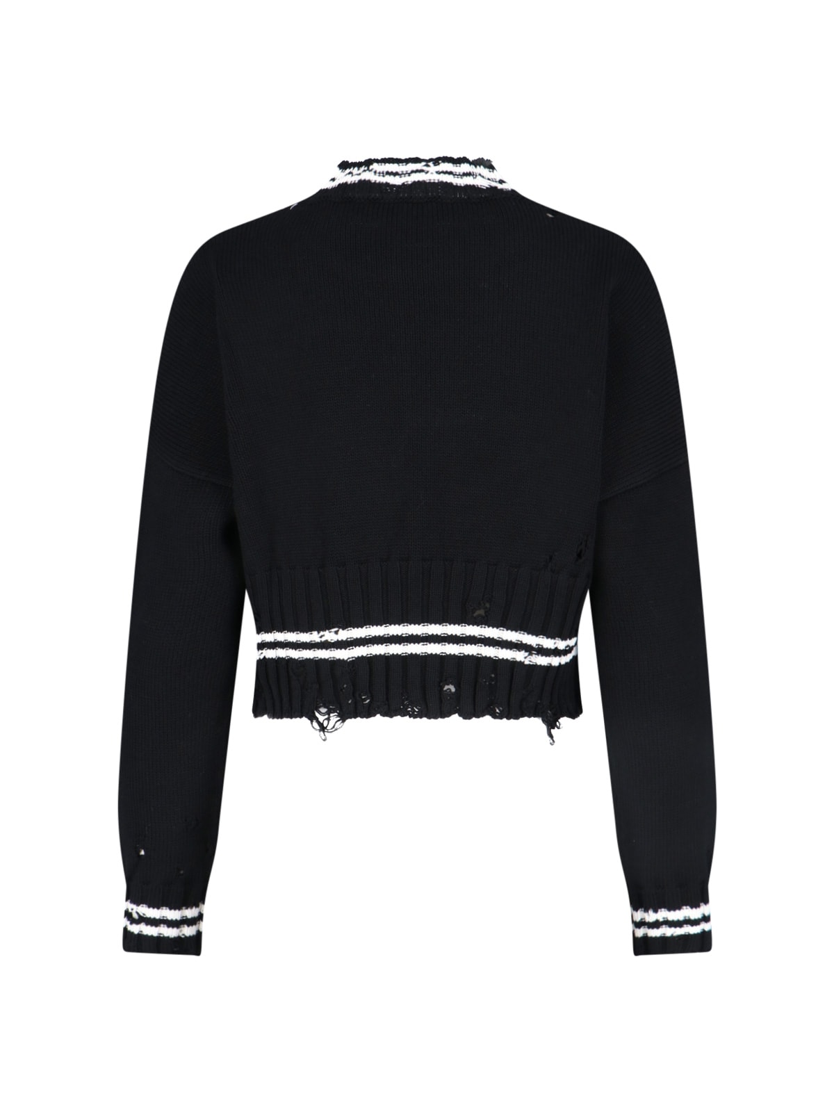 Marni Roundneck Crewneck Crop Distressed Ribbed Contrast In Black