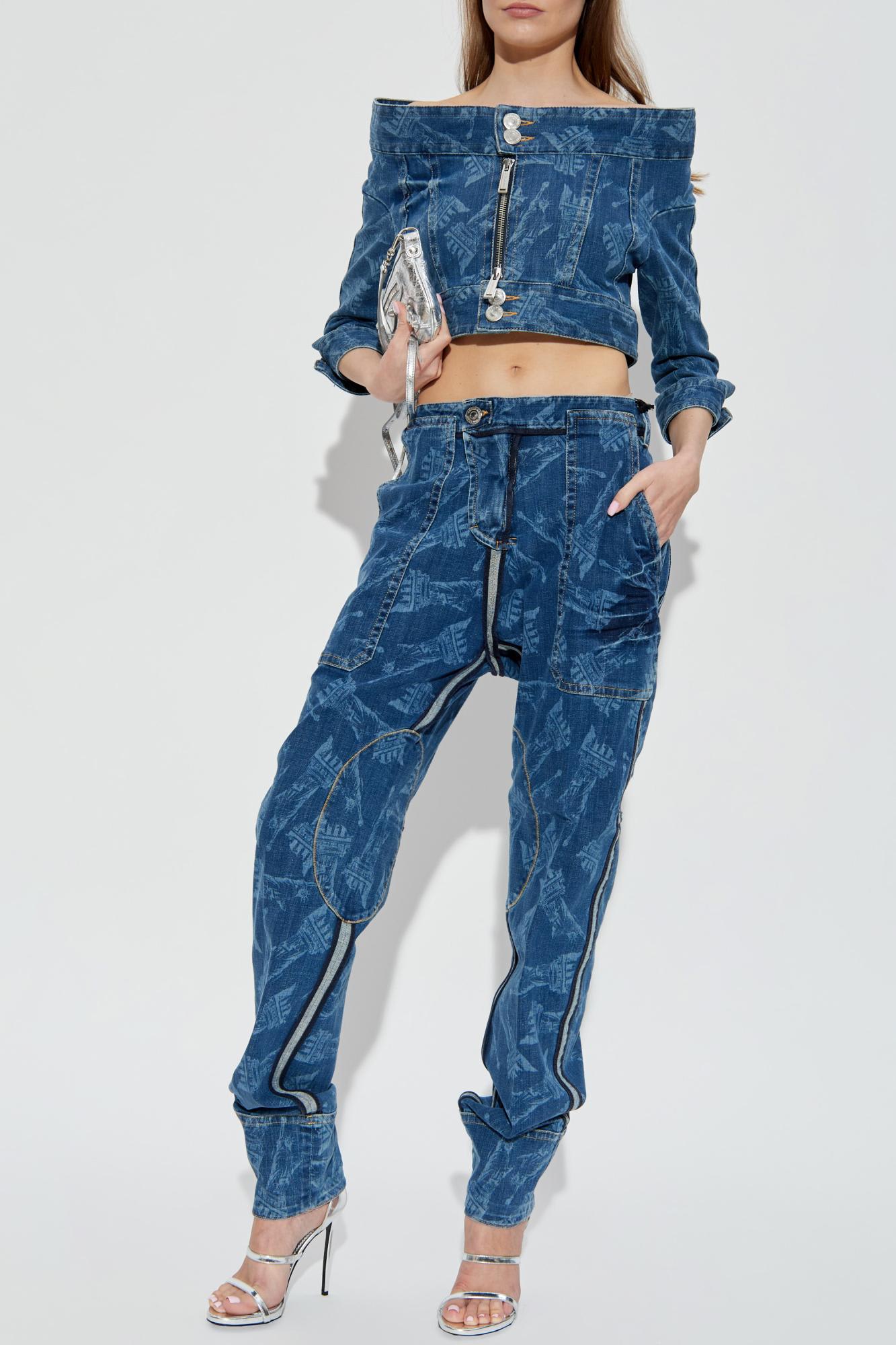 Dsquared2 Vaquera X D2 Statue Of Liberty Cargo Laser Wash Pant In Blue
