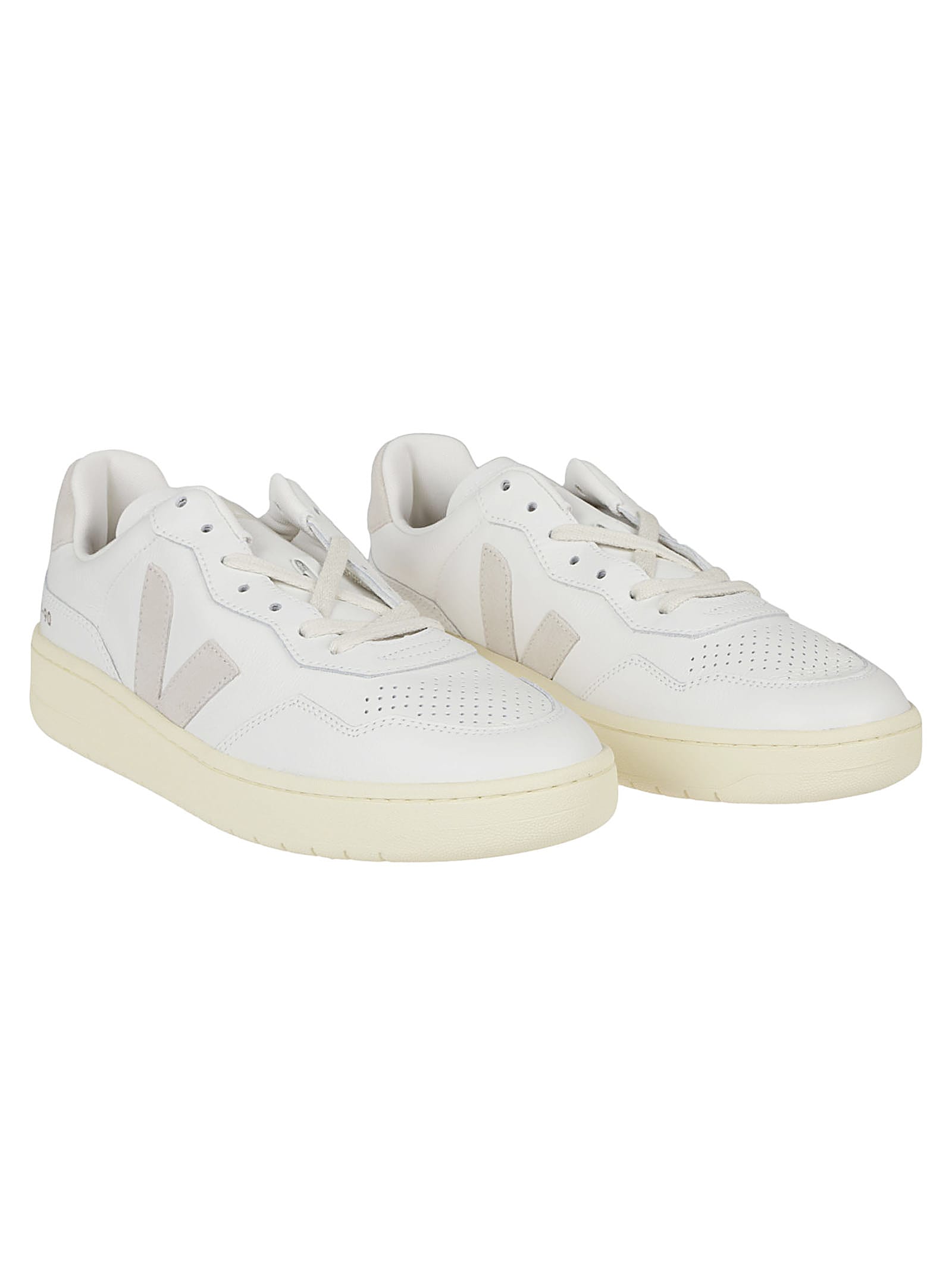 Veja V-90 O. T. Leather Sneakers In White