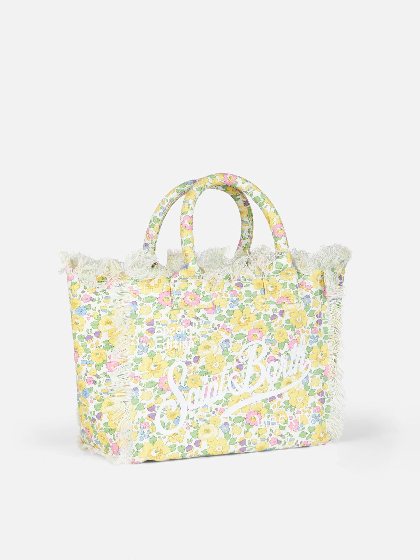 Mc2 Saint Barth Betsy Cotton Canvas Colette Liberty Handbag Made With Liberty Fabric In Yellow