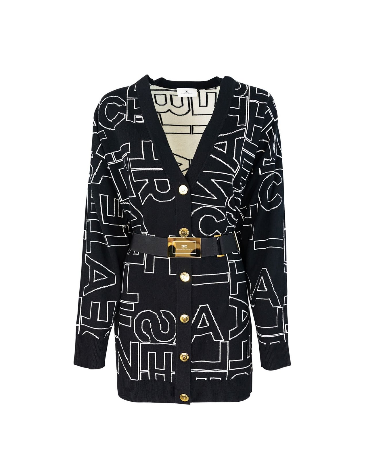 Shop Elisabetta Franchi Lettering Cardigan In Nero Burro