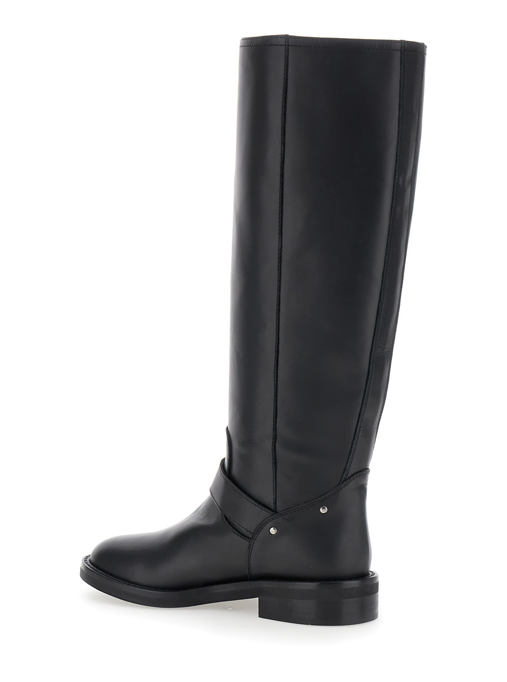 Shop Via Roma 15 Black Knee Boots With V-lateral Detailing In Leather Woman