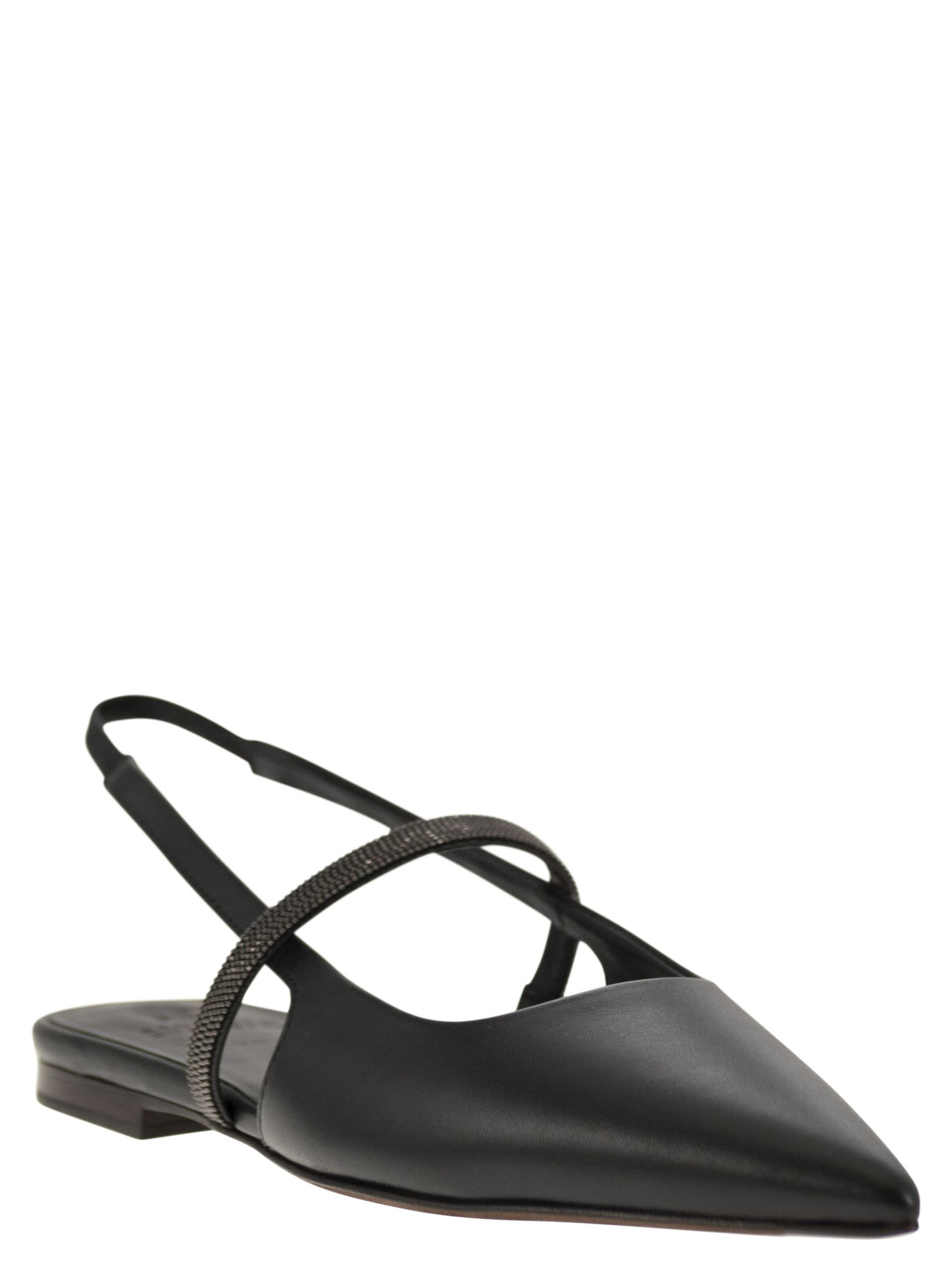 Brunello Cucinelli Slingback Ballet Flats With Precious Strap In Black