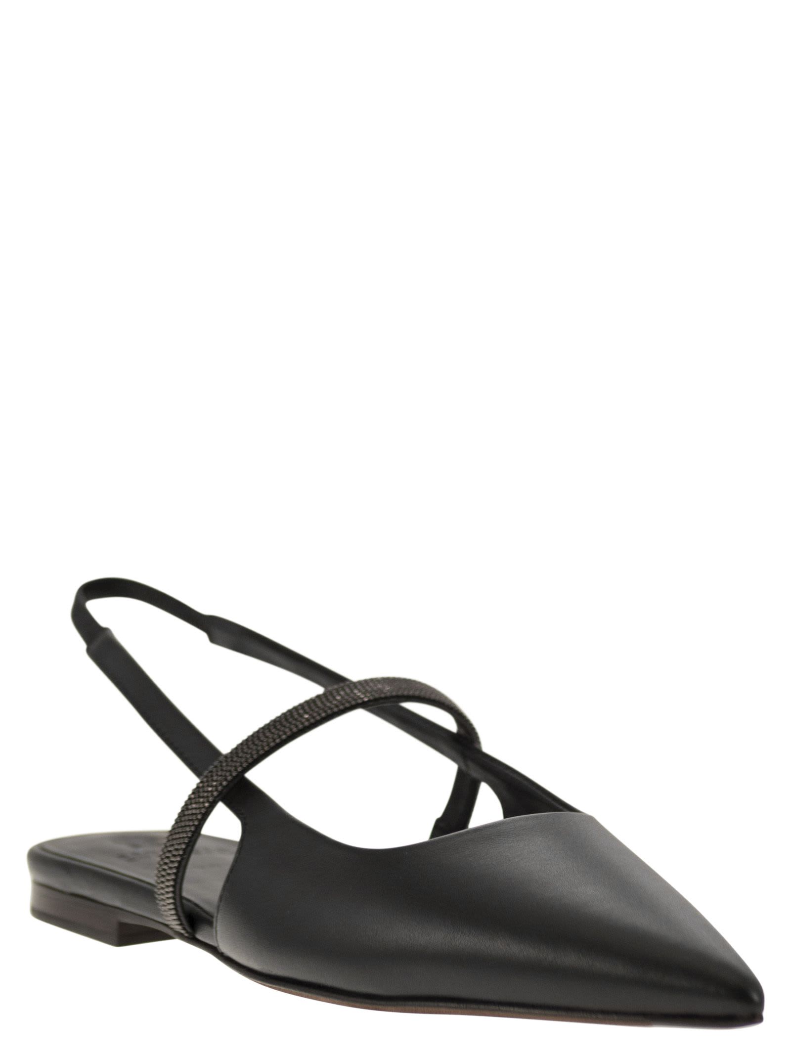 Shop Brunello Cucinelli Open Flats In Soft Nappa With Monile In Nero