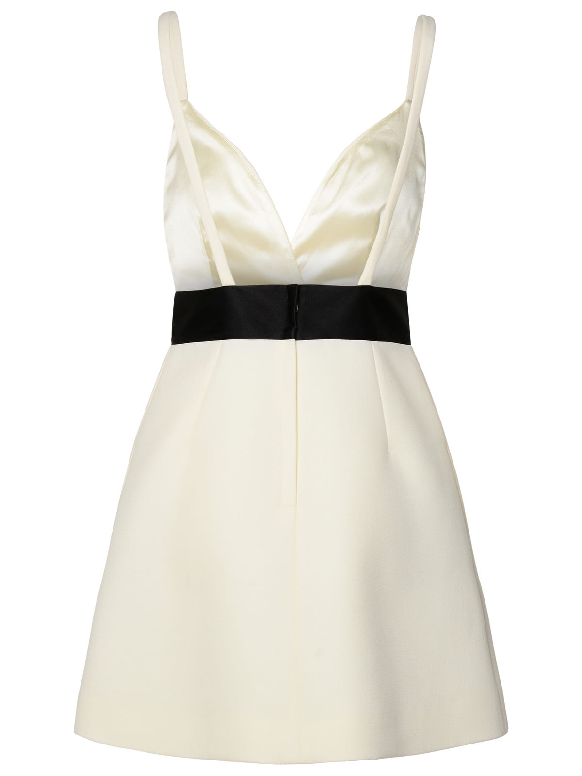 Dolce & Gabbana Woolen Dress With Satin Belt And Straps In Neutral