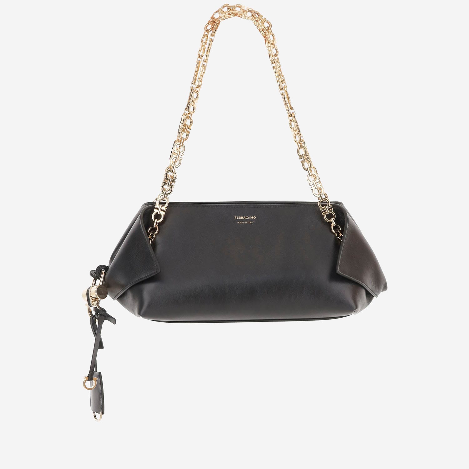 Ferragamo Brown Shoulder Bag With Logo Strap And Logo Lettering On The Front In Leather Woman In Black