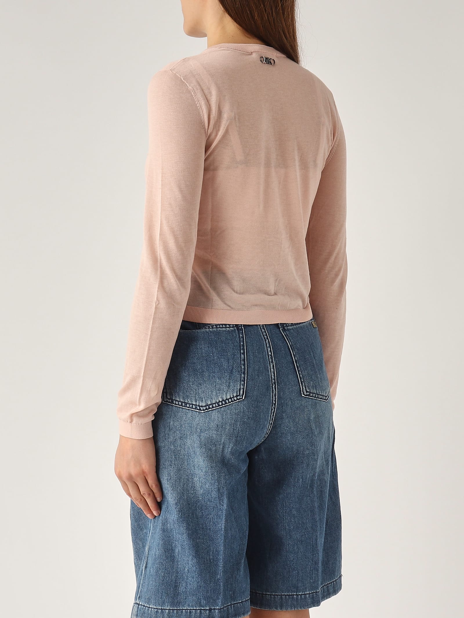 Michael Kors Ctn Silk Crew Nk Cardigan Cardigan In Acqua Di Rose