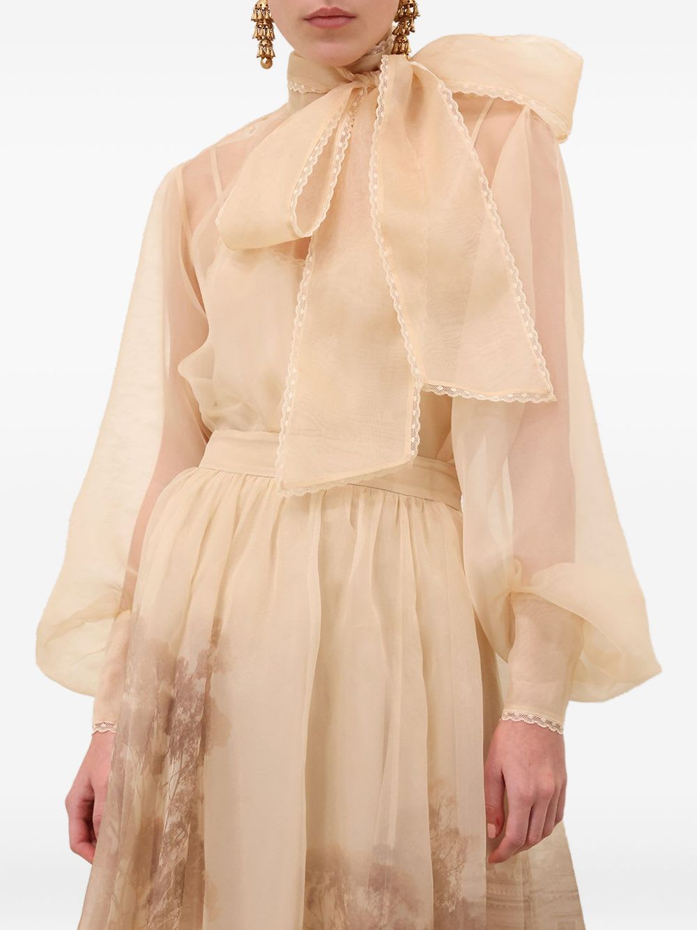 Zimmermann Memento Organza Bow-lace Blouse In Neutral