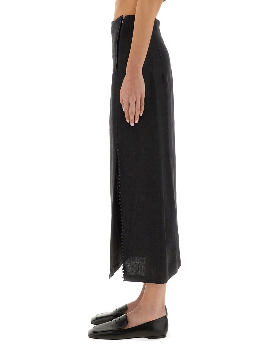 Alysi Linen Skirt With Slit In Grey