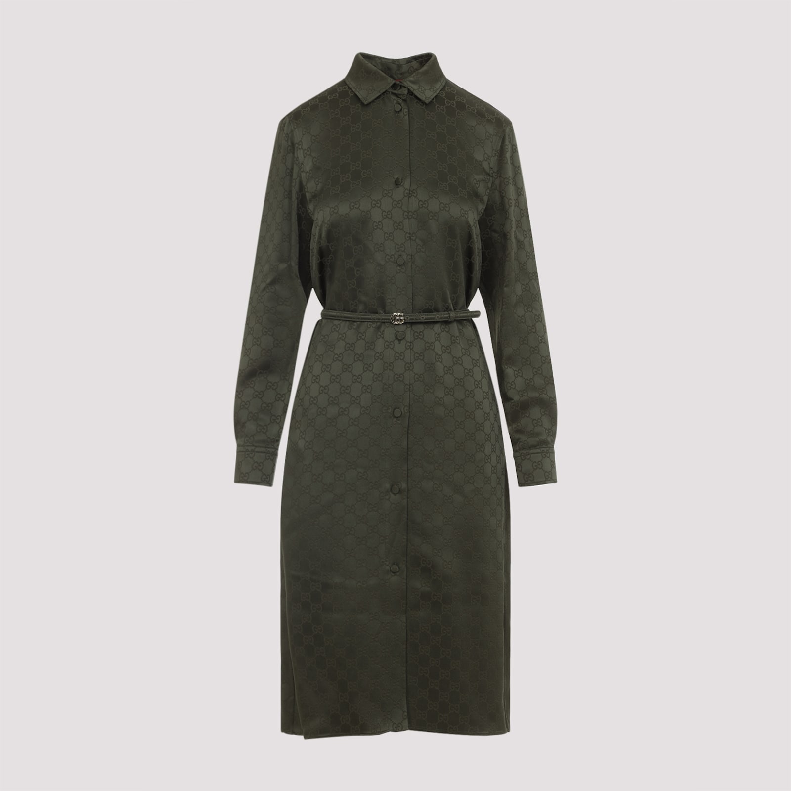 Gucci Gg-jacquard Midi Shirt Dress In Green